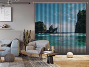 3D Summer Ocean Cliff Green Trees Curtains and Drapes GD 236- Jess Art Decoration