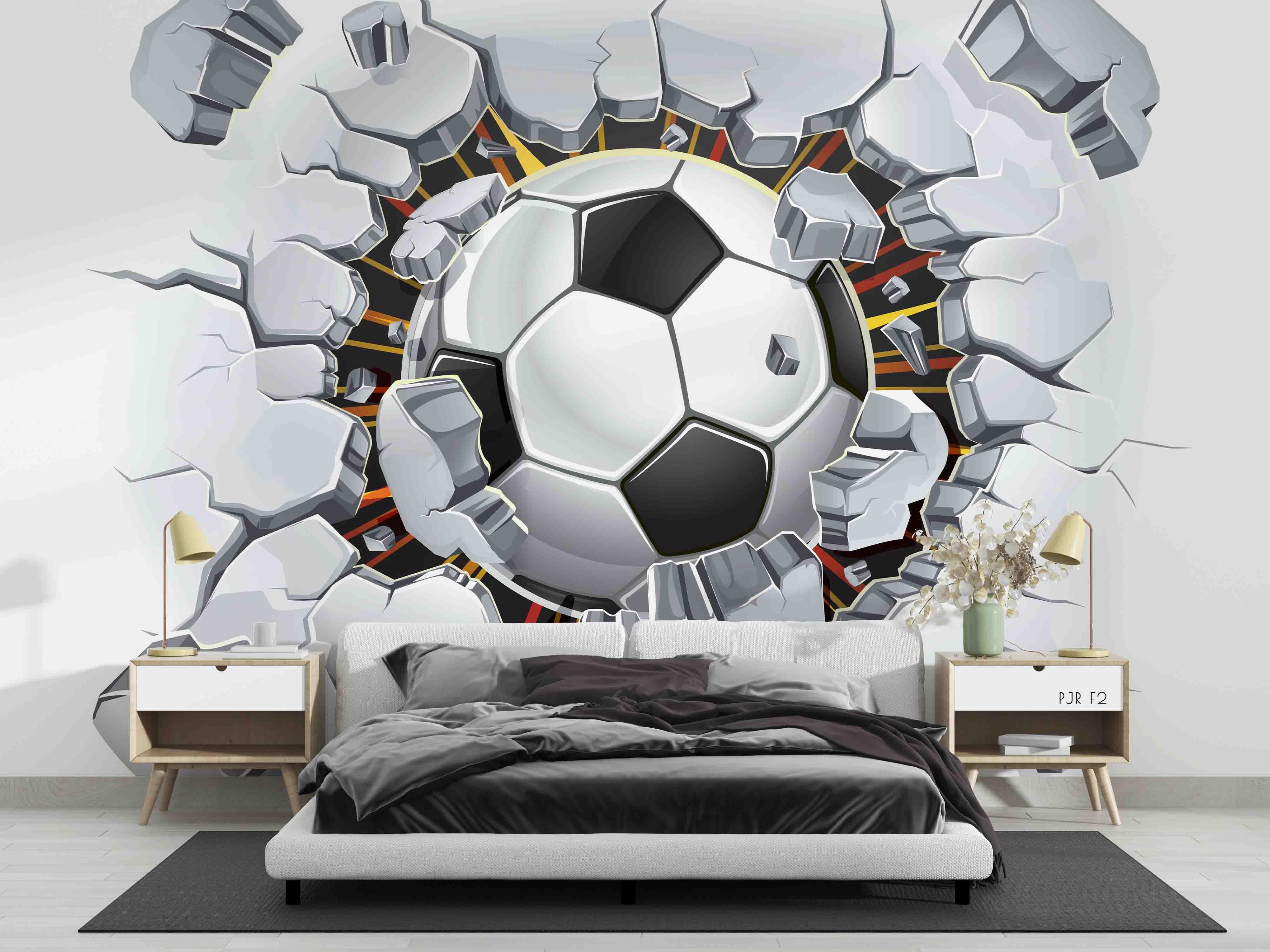 3D Cartoon Football Breaking Wall Painting Mural Wallpaper WJ 1397- Jess Art Decoration