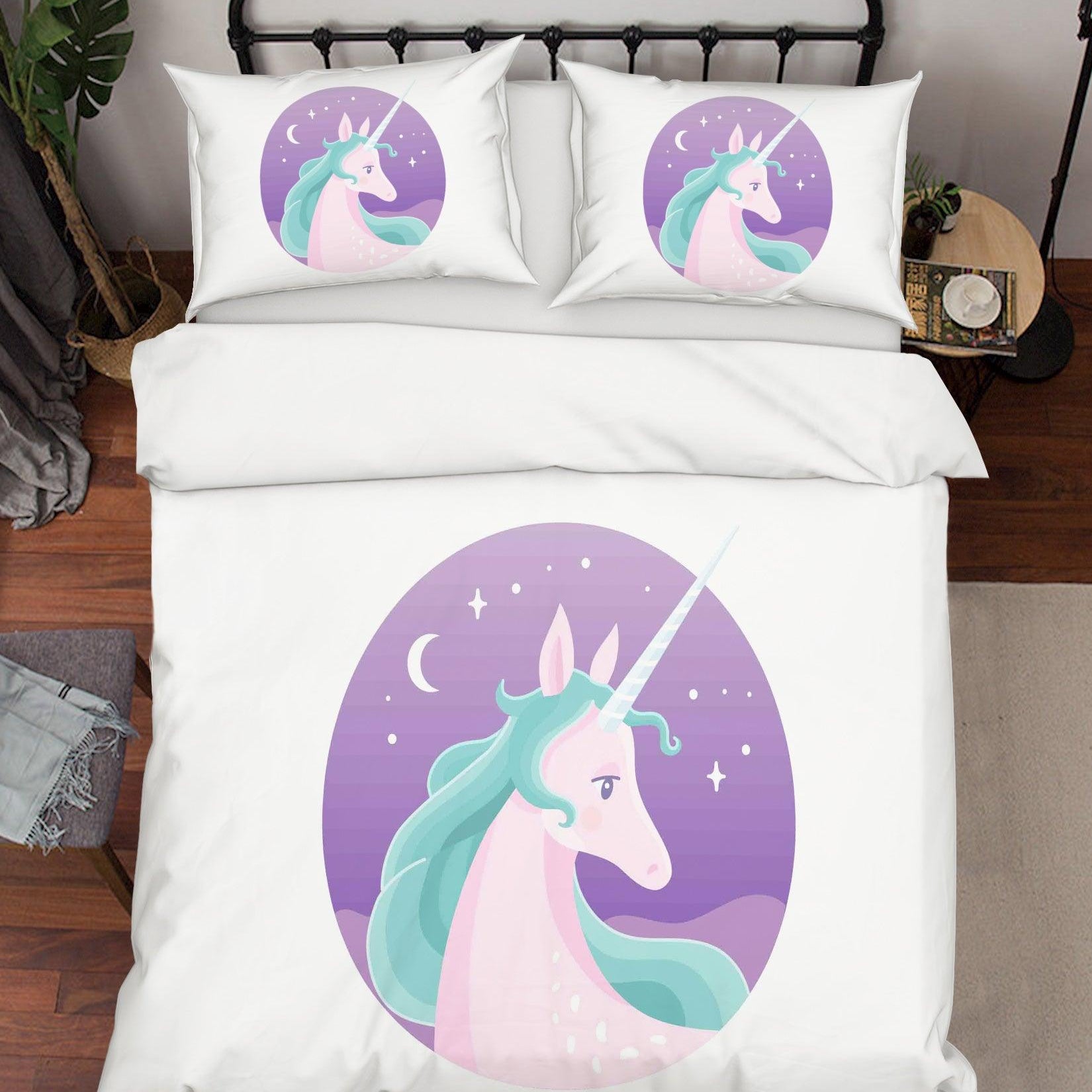 3D White Purple Unicorn Quilt Cover Set Bedding Set Pillowcases 21- Jess Art Decoration