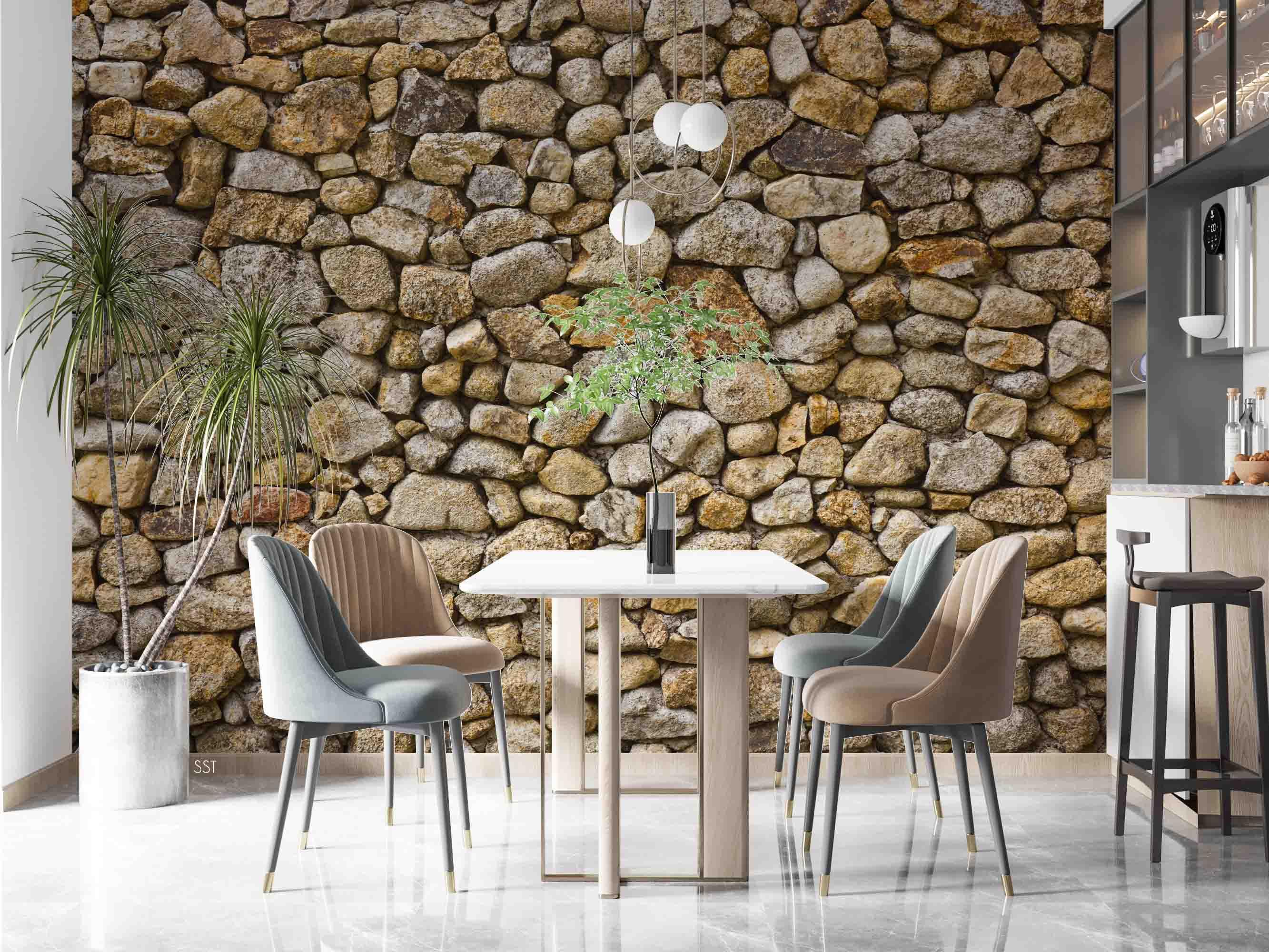3D Pebble Stone Wall rounded pebble stone texture wall mural wallpaper for dining room