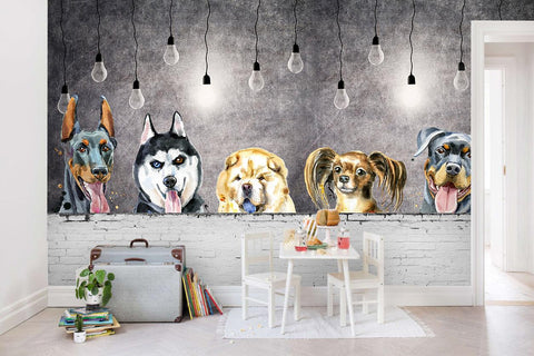 3D cartoon dogs grey background wall mural wallpaper 45- Jess Art Decoration