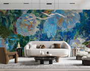 3D Oil Painting Blue Floral Wall Mural Wallpaper GD 2360- Jess Art Decoration