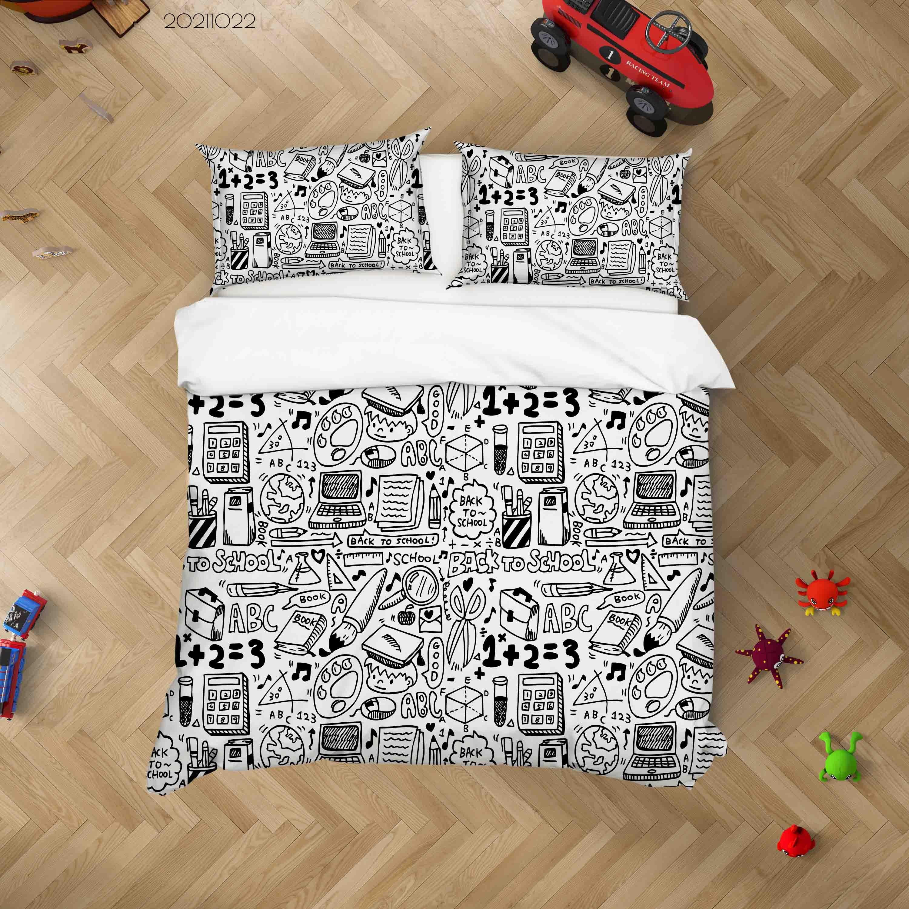 3D Abstract School Supplies Graffiti Quilt Cover Set Bedding Set Duvet Cover Pillowcases 64- Jess Art Decoration