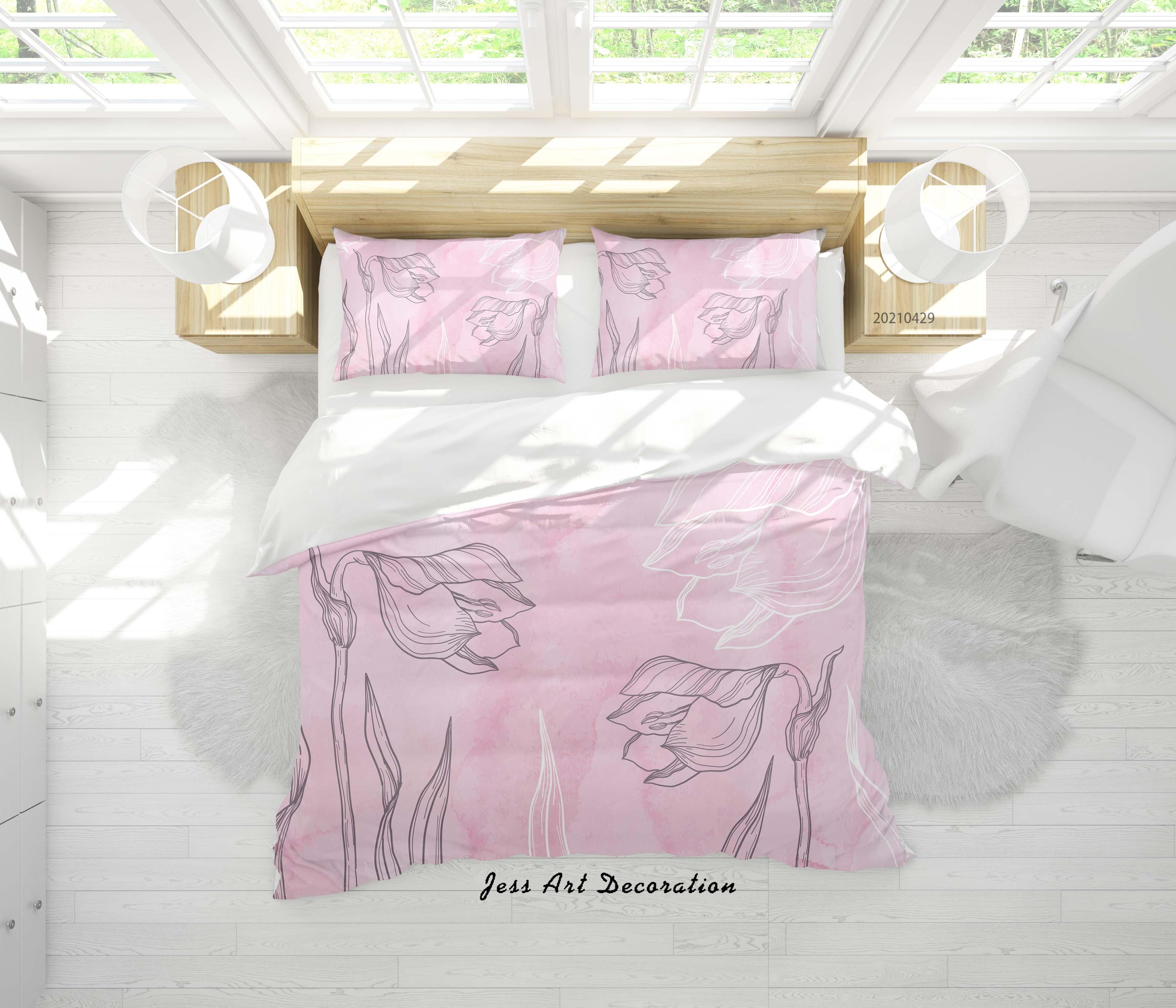 3D Watercolor Pink Floral Quilt Cover Set Bedding Set Duvet Cover Pillowcases 181- Jess Art Decoration