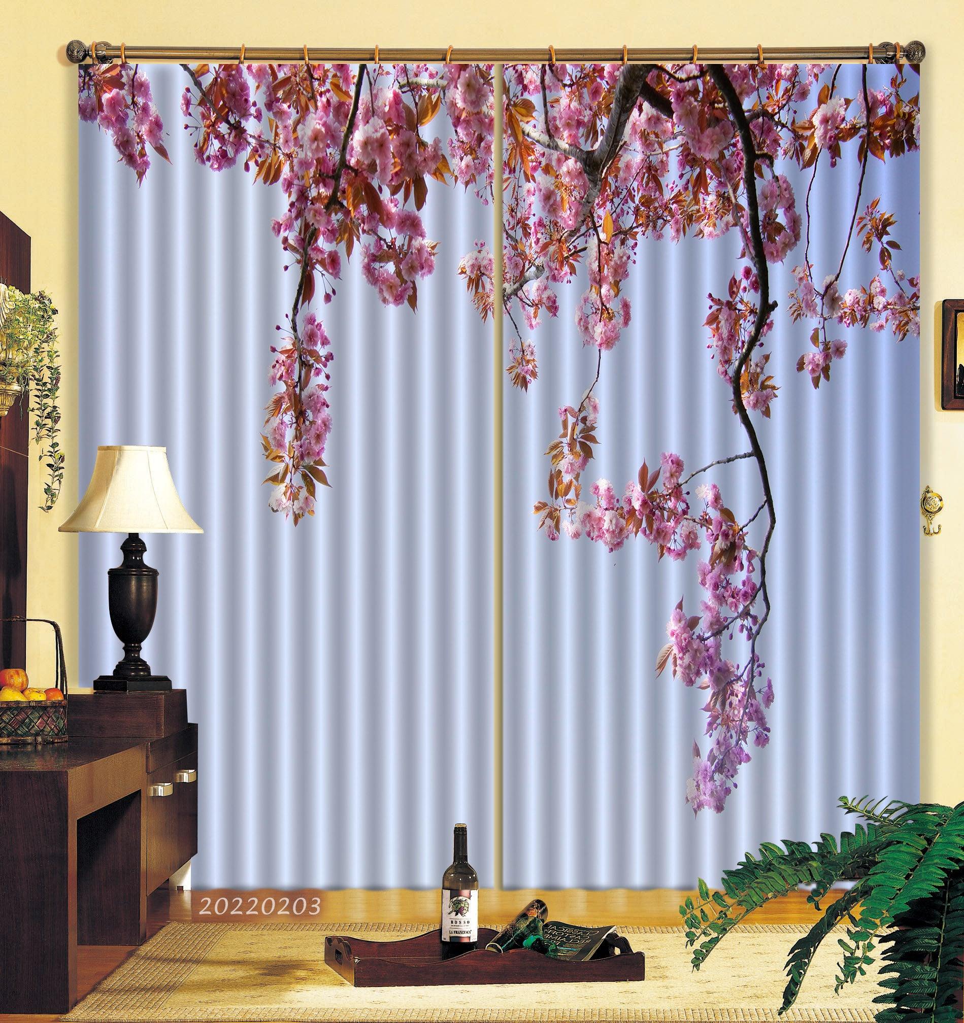 3D Spring Blooming Pink Cherry Blossom Curtains and Drapes GD 970- Jess Art Decoration