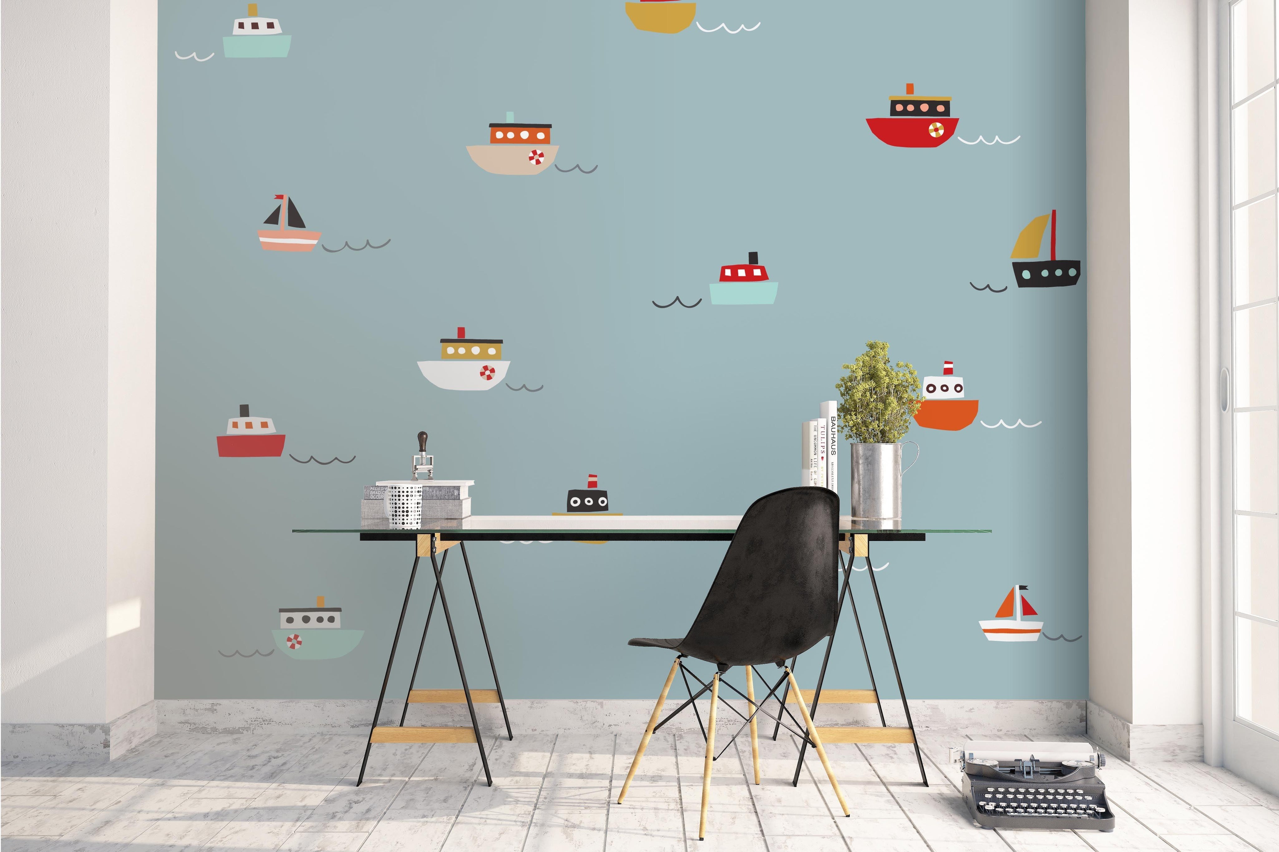 3D Cartoon Ocean Boat Wall Mural Wallpaper 136- Jess Art Decoration