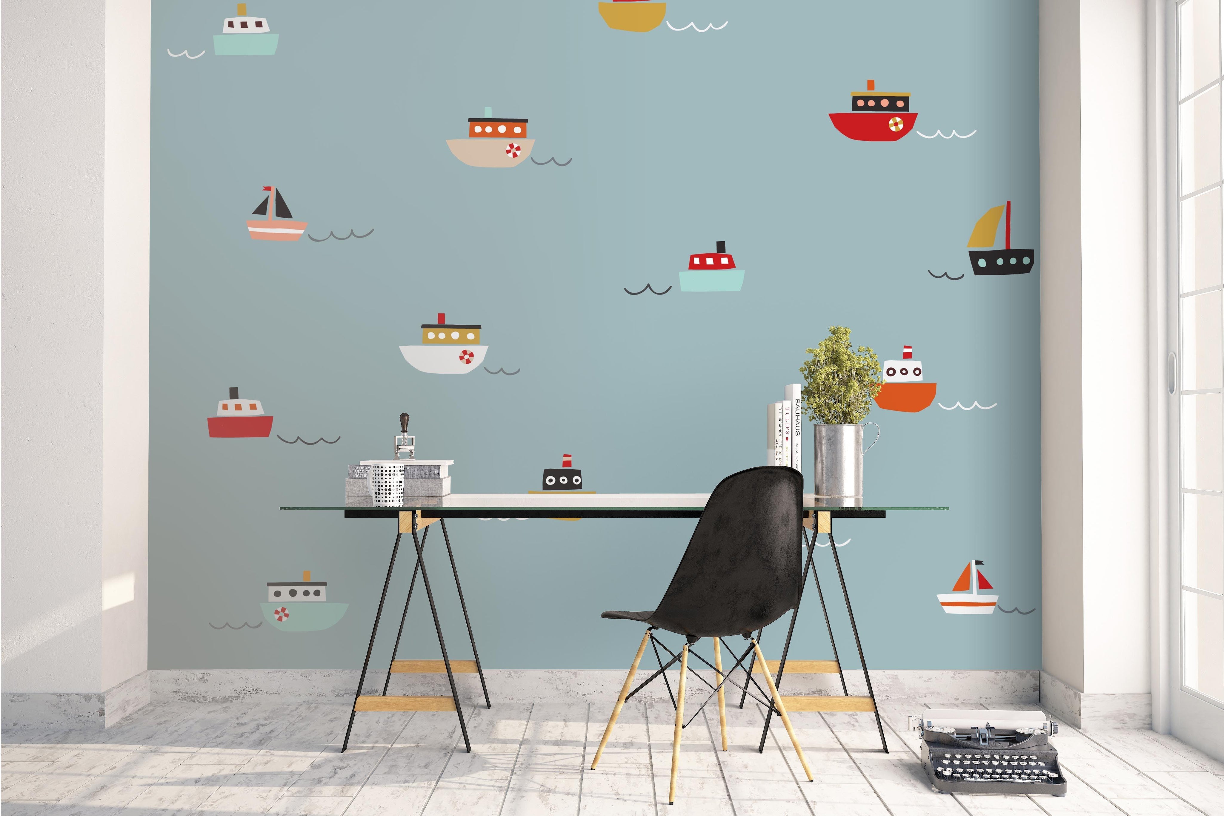 3D Cartoon Ocean Boat Wall Mural Wallpaper 136- Jess Art Decoration