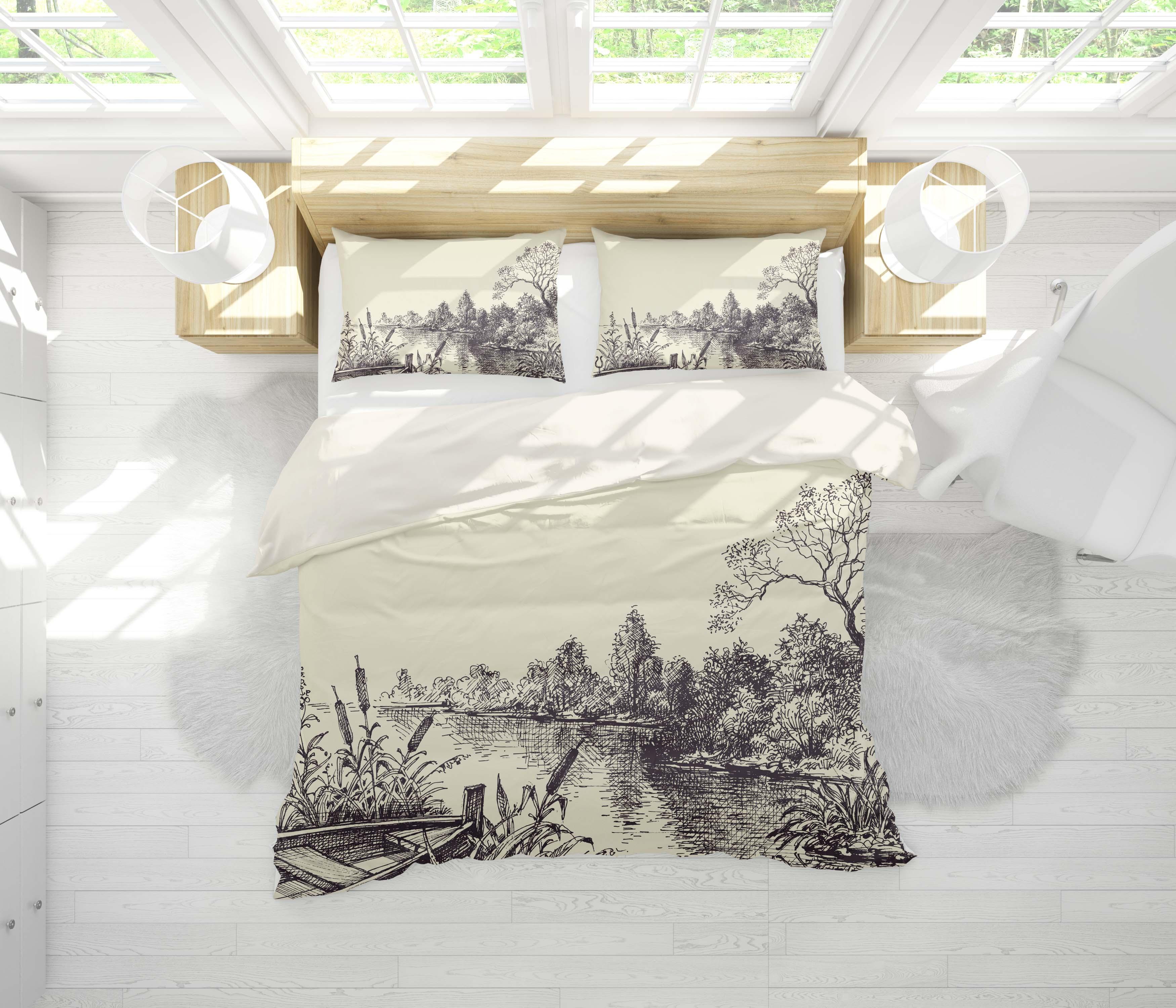 3D Black Sketch River Tree Quilt Cover Set Bedding Set Pillowcases 60- Jess Art Decoration