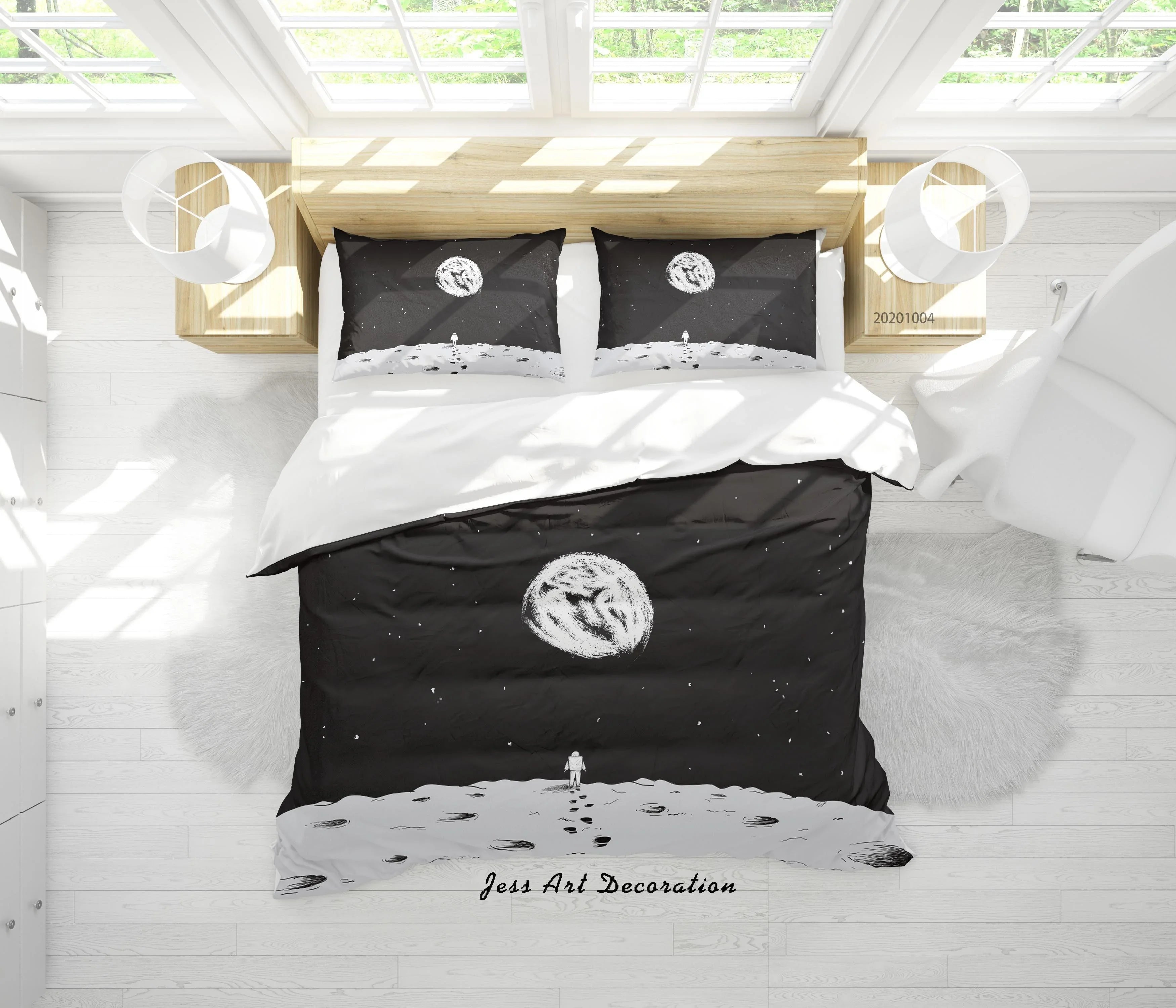 3D Planet Moon Astronaut Spaceship Quilt Cover Set Bedding Set Duvet Cover Pillowcases WJ 9369- Jess Art Decoration