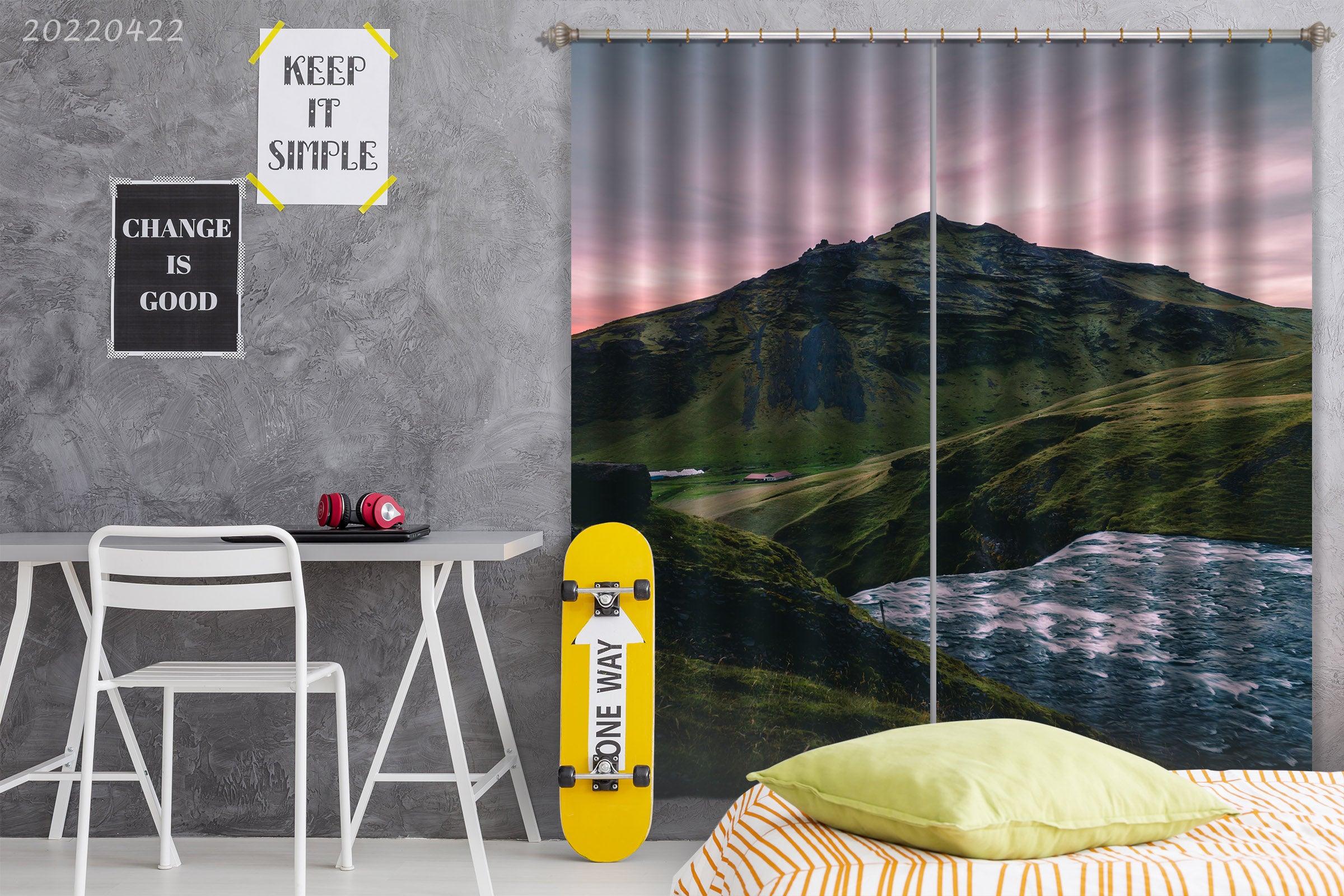 3D Landscape Mountain Green Grass River Curtains and Drapes GD 4197- Jess Art Decoration