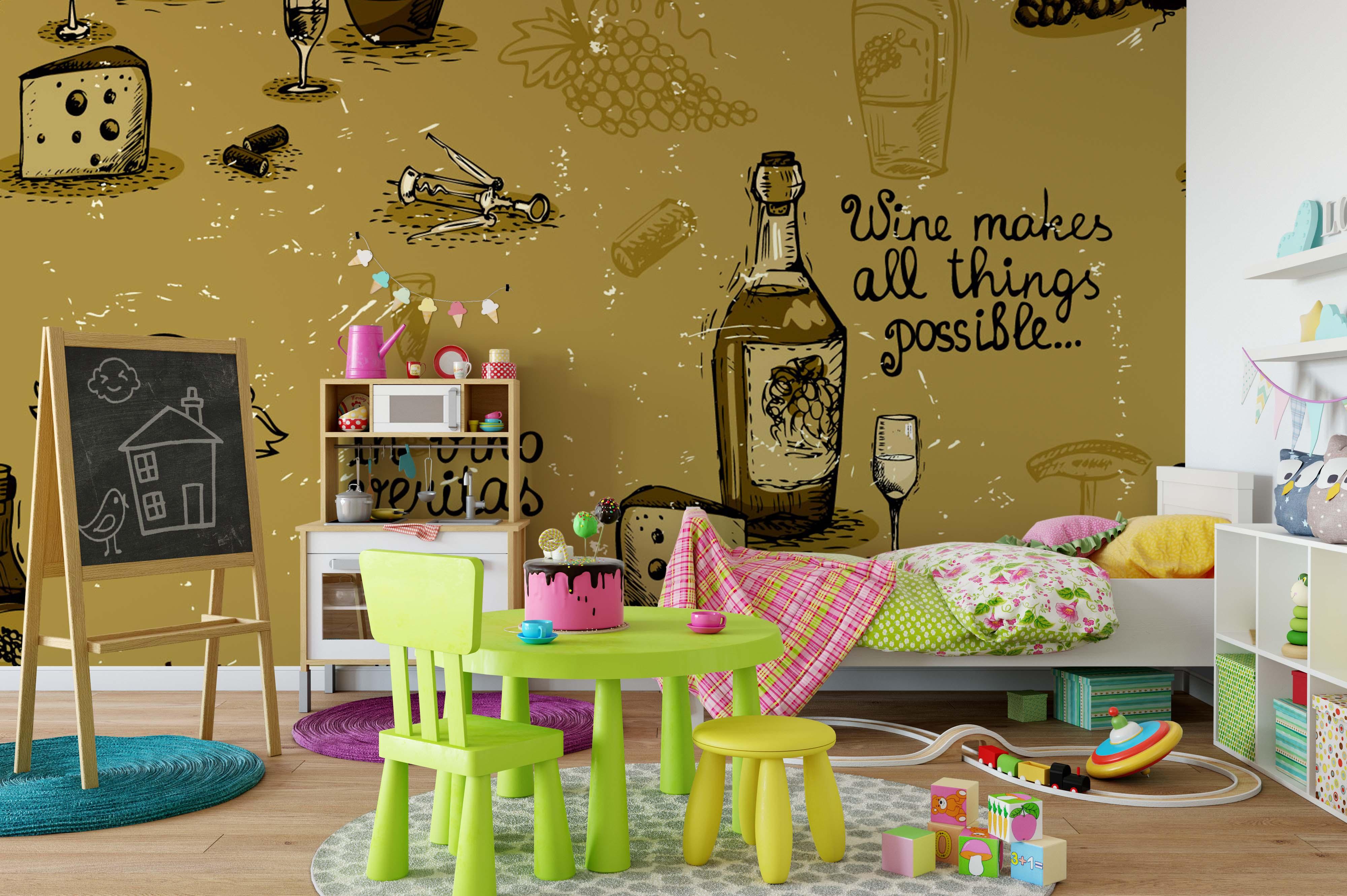 3D Wine Bottle Cheese yellow Wall Mural Wallpaper 2- Jess Art Decoration