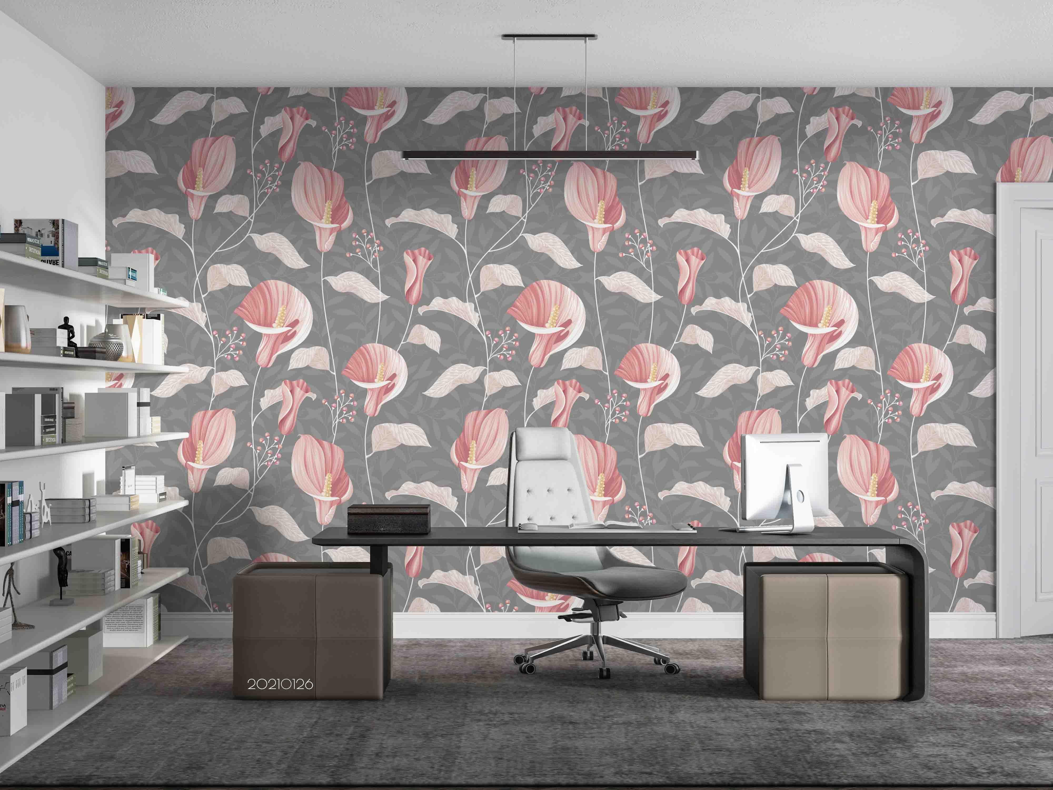 3D Hand Drawn Pink Calla Lily Wall Mural Wallpaper LQH 5- Jess Art Decoration