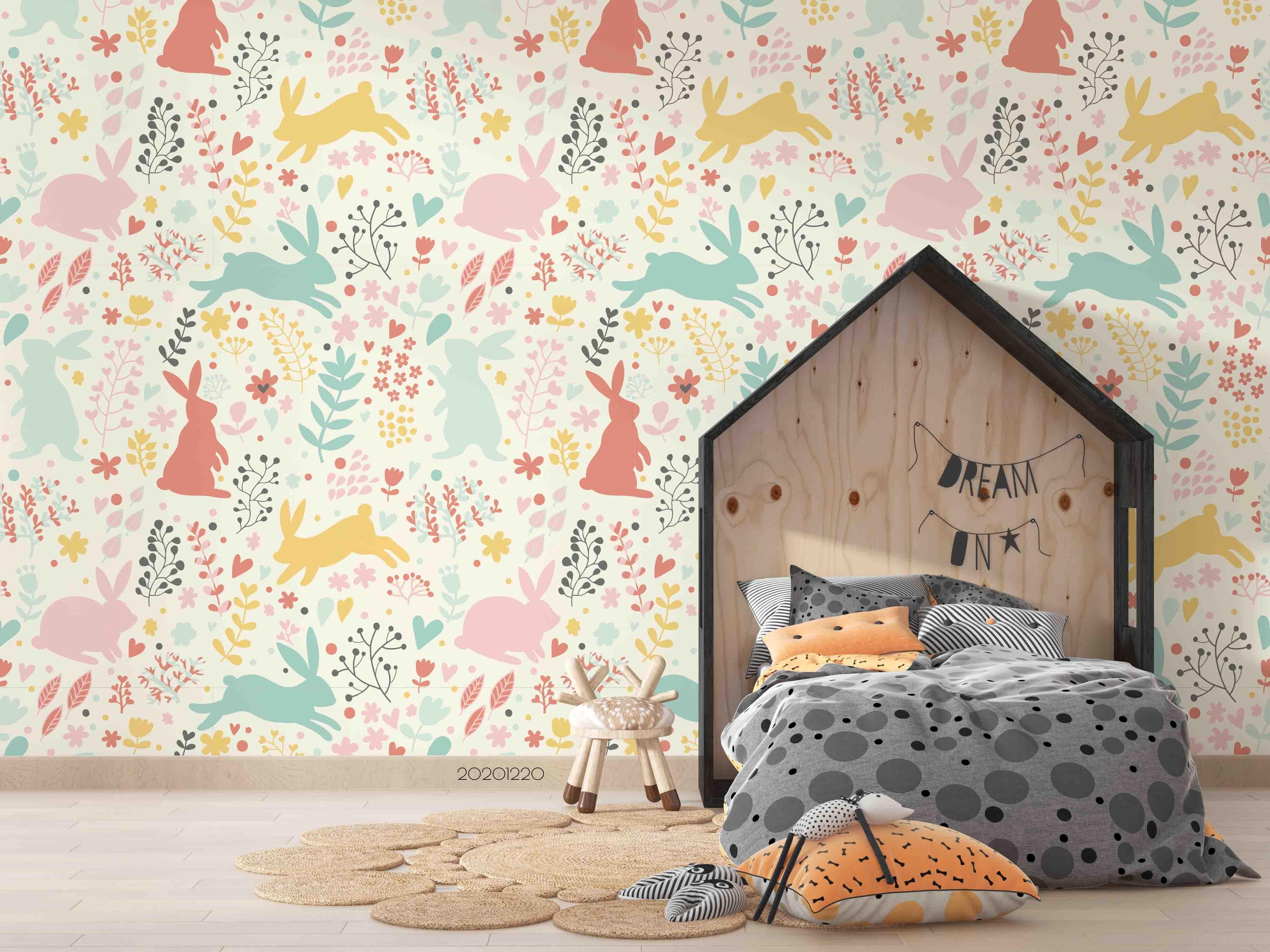 3D Hand Drawn Forest Leaf Animal Rabbit Wall Mural Wallpaper LQH 119- Jess Art Decoration