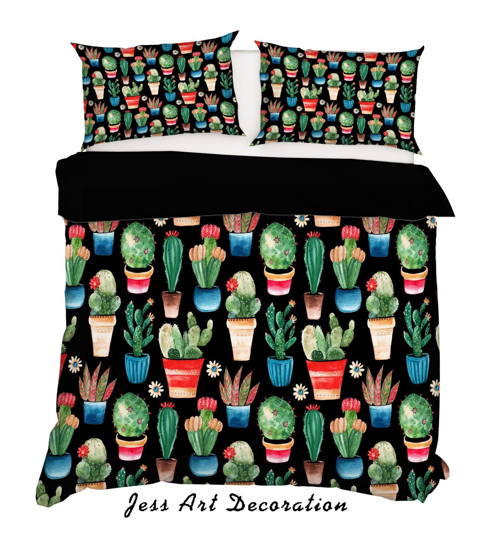3D Colorful Cactus Plant Black Quilt Cover Set Bedding Set Duvet Cover Pillowcases LXL- Jess Art Decoration