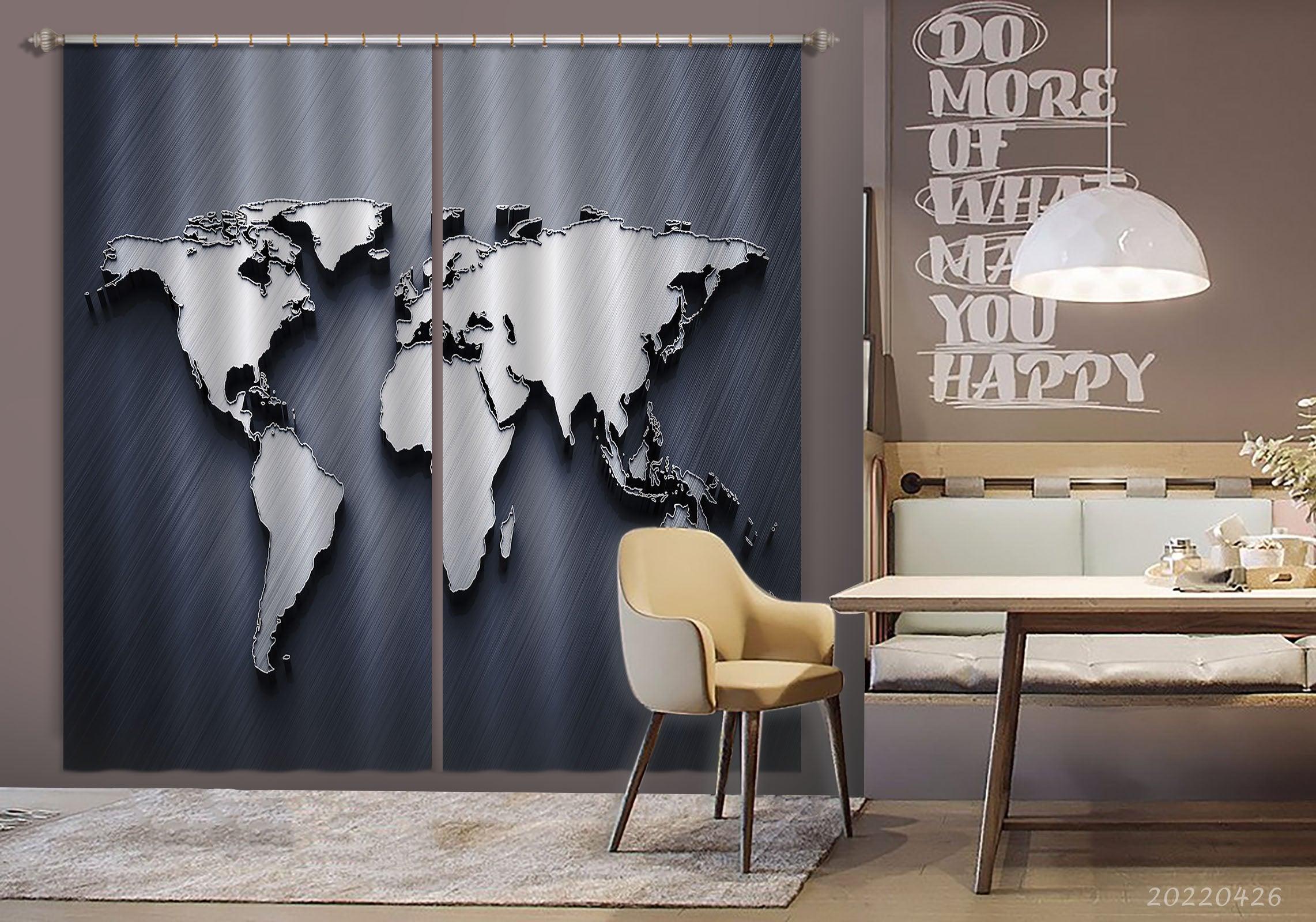 3D Abstract Map Relief Dark Blue Curtains and Drapes GD 4955- Jess Art Decoration