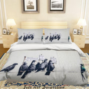 3D Banksy Bird Pigeon Black White Quilt Cover Set Bedding Set Duvet Cover Pillowcases  ZY D70- Jess Art Decoration