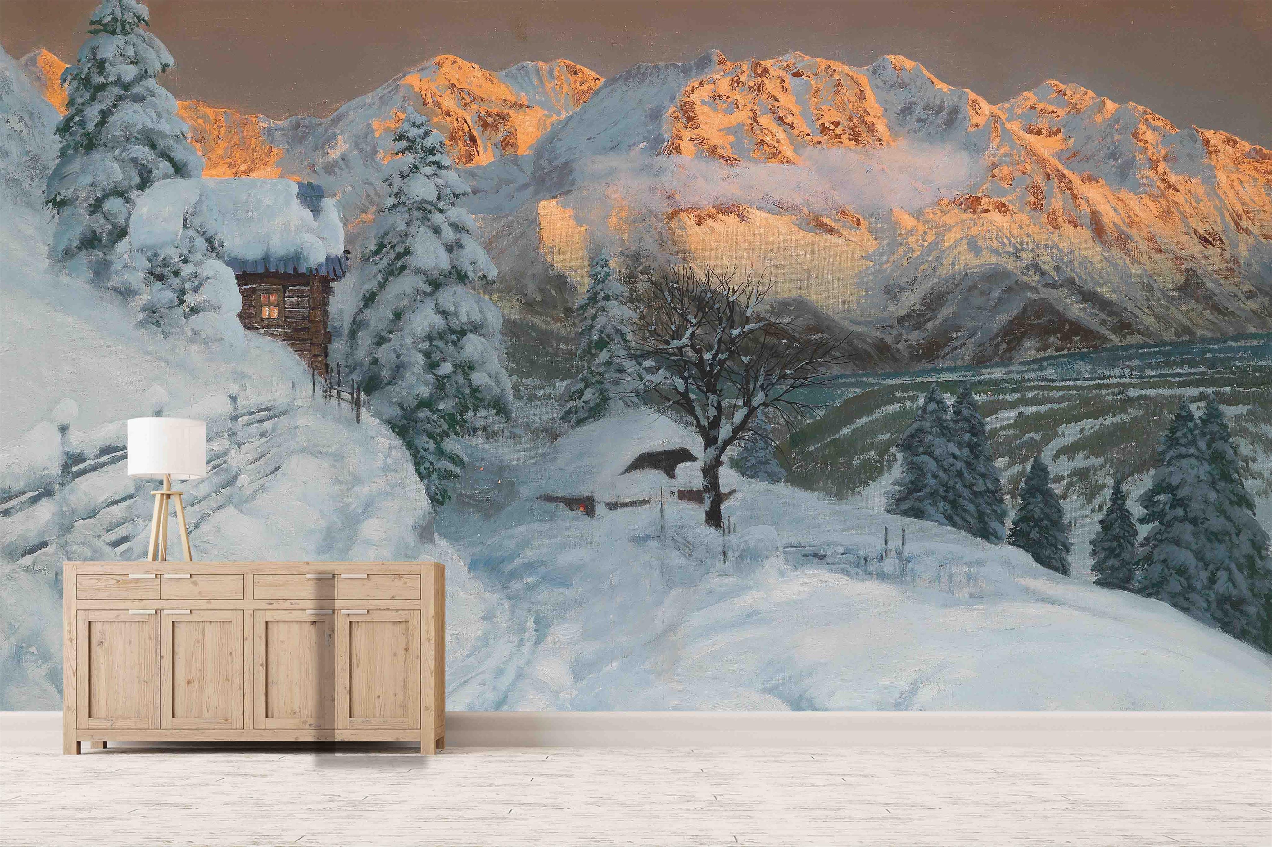 3D Rural Snow Scene Wooden House Wall Mural Wallpaper 69- Jess Art Decoration