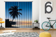 3D Coconut Tree Sea Sunrise Scenery Curtains and Drapes GD 2107- Jess Art Decoration