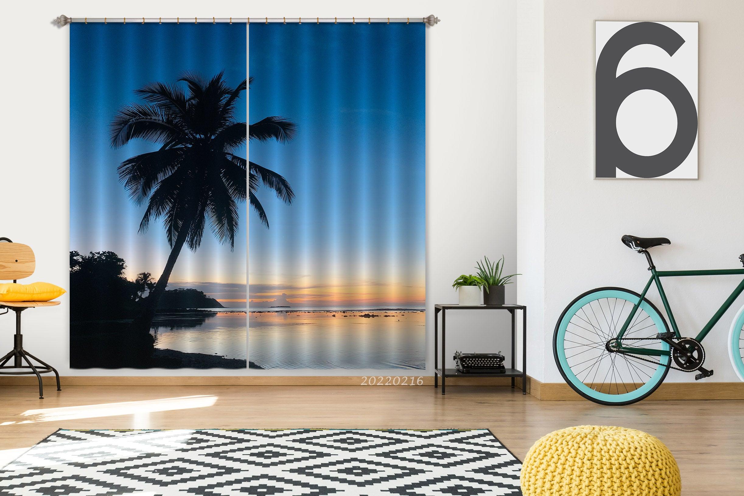 3D Coconut Tree Sea Sunrise Scenery Curtains and Drapes GD 2107- Jess Art Decoration