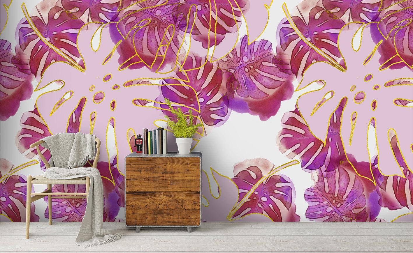 3D Watercolor Purple Palm Leaves Wall Mural Wallpaper 54- Jess Art Decoration