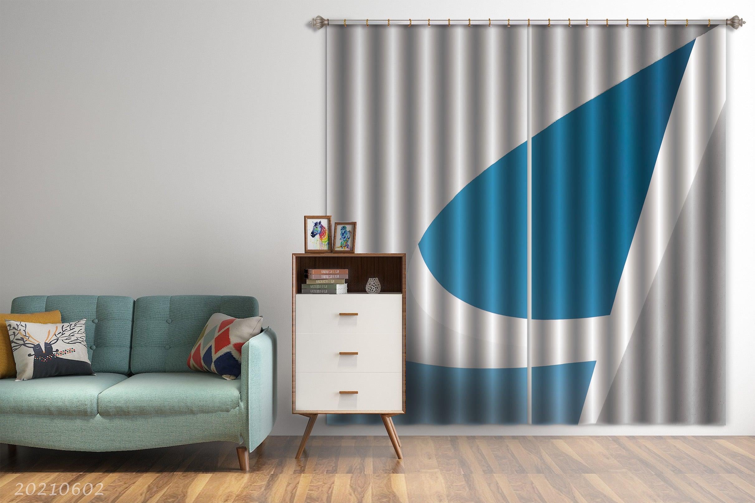 3D Abstract Geometric Blue White Pattern Curtains and Drapes GD 598- Jess Art Decoration