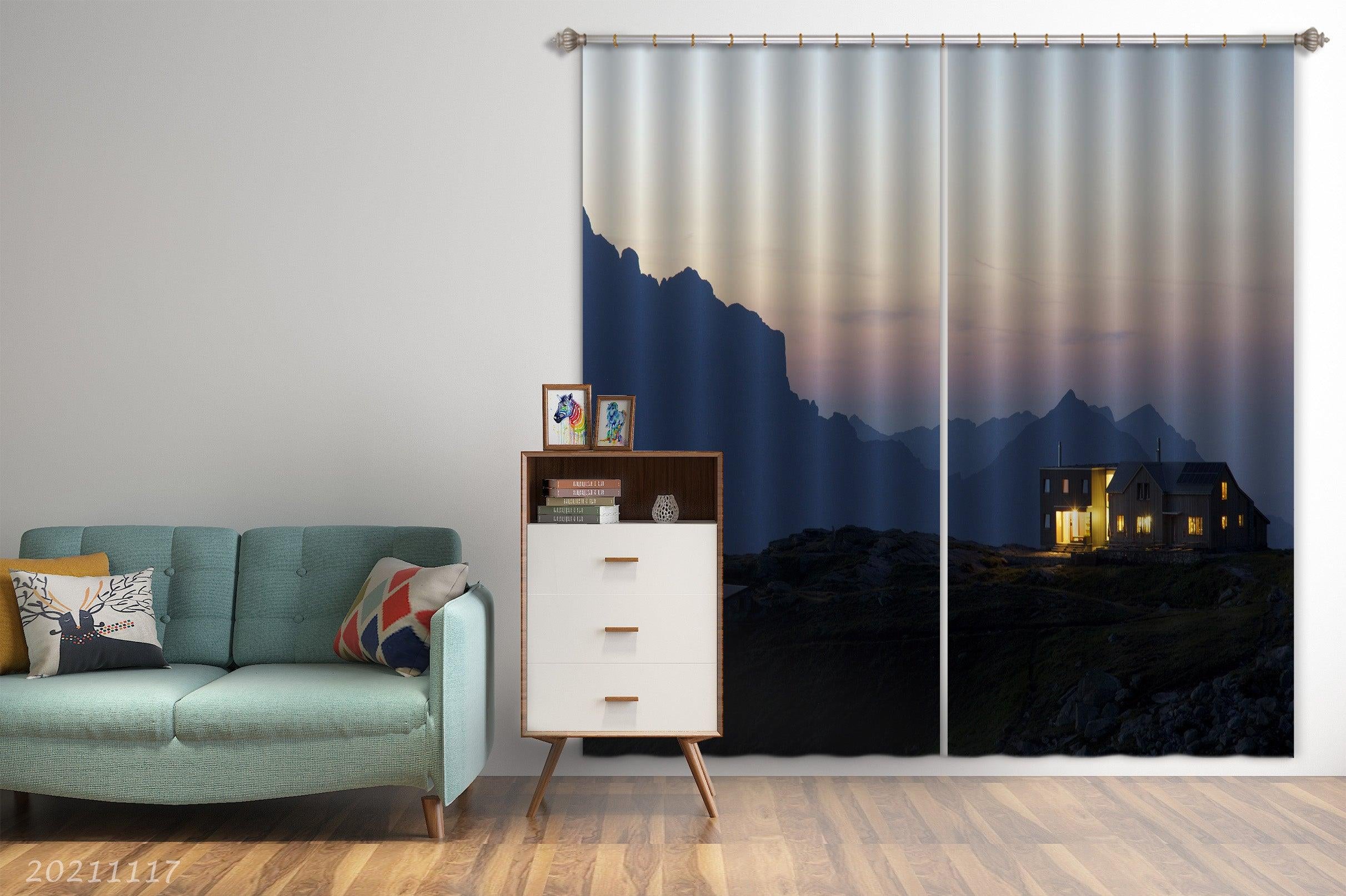 3D Sky Mountain House Nature Landscape Curtains and Drapes LQH 176- Jess Art Decoration