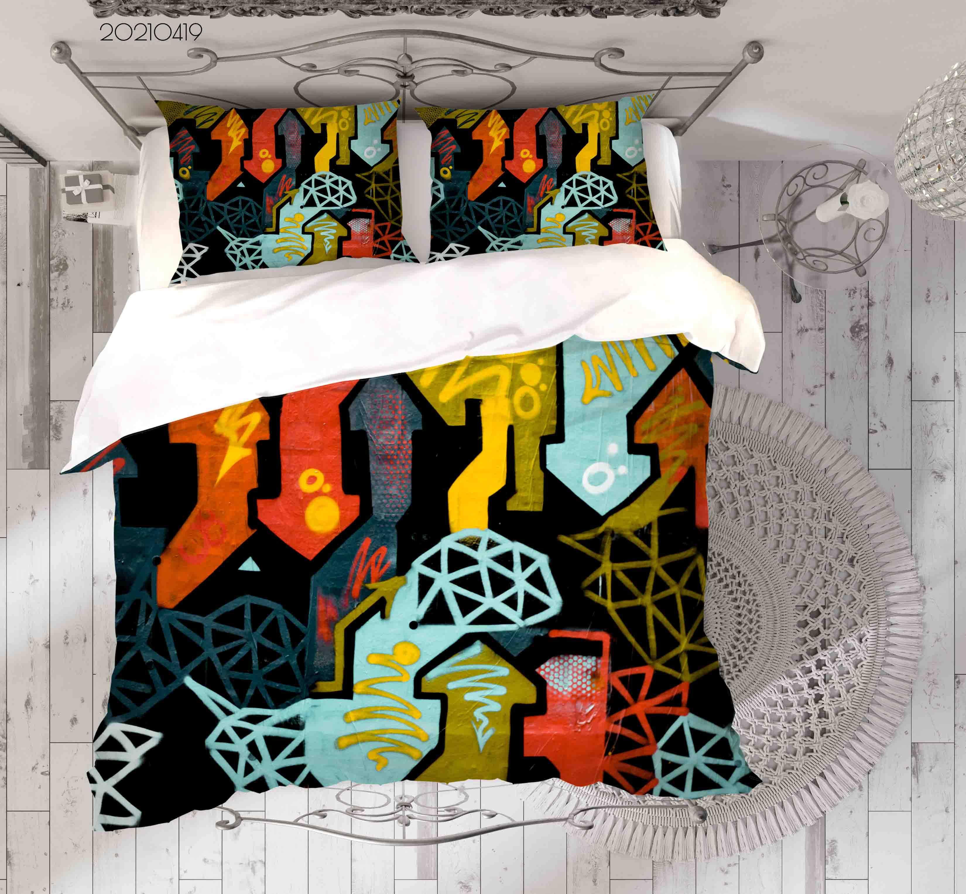 3D Abstract Color Graffiti Quilt Cover Set Bedding Set Duvet Cover Pillowcases 83- Jess Art Decoration