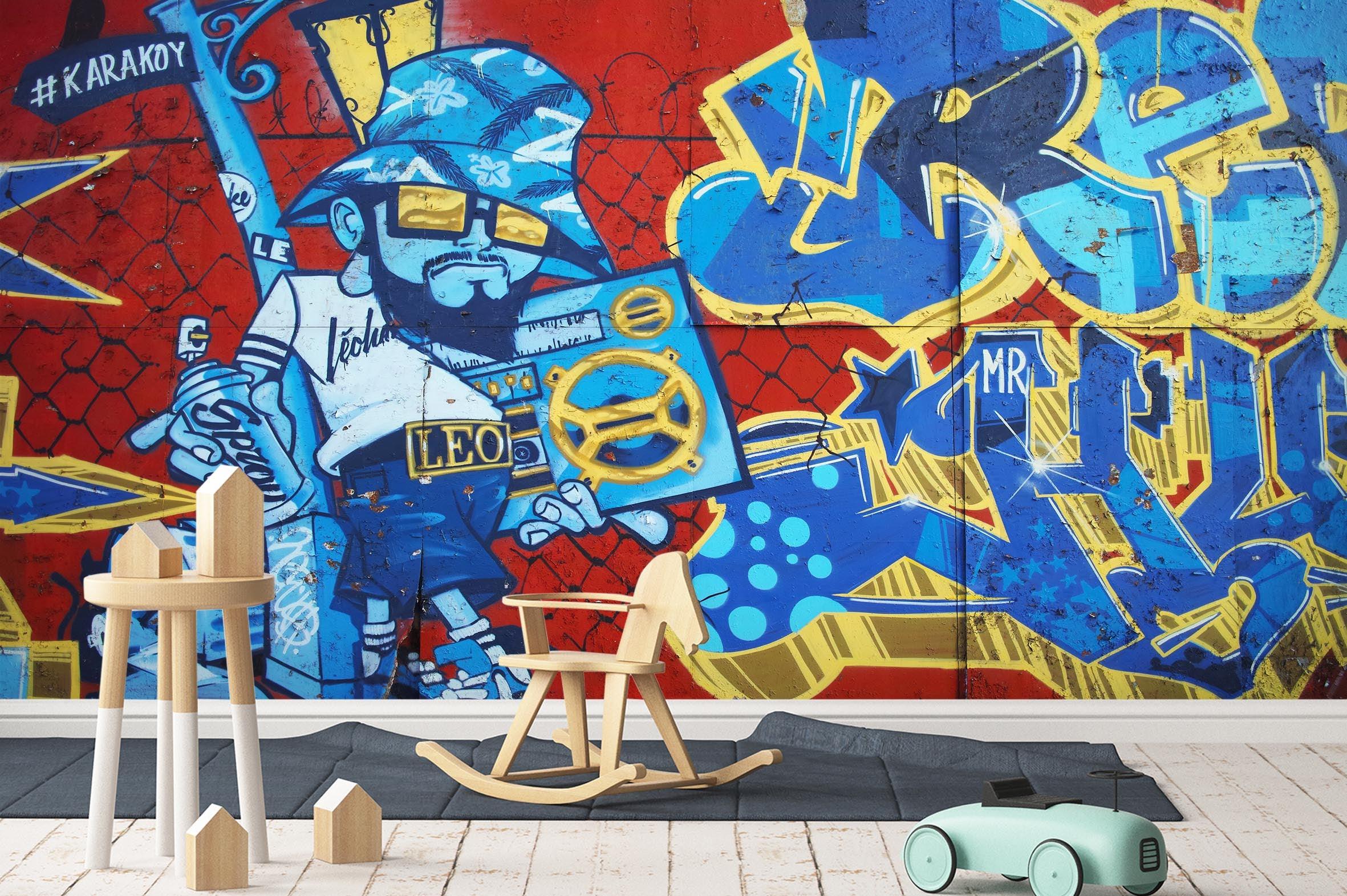 3D Blue Cowboy Abstract Graffiti Wall Mural Wallpaper 62- Jess Art Decoration