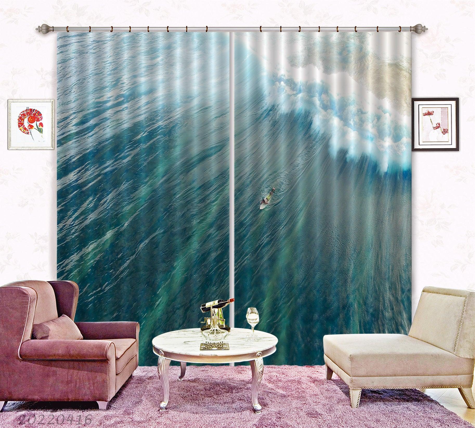 3D Landscape Ocean Wave Boat Curtains and Drapes GD 4489- Jess Art Decoration
