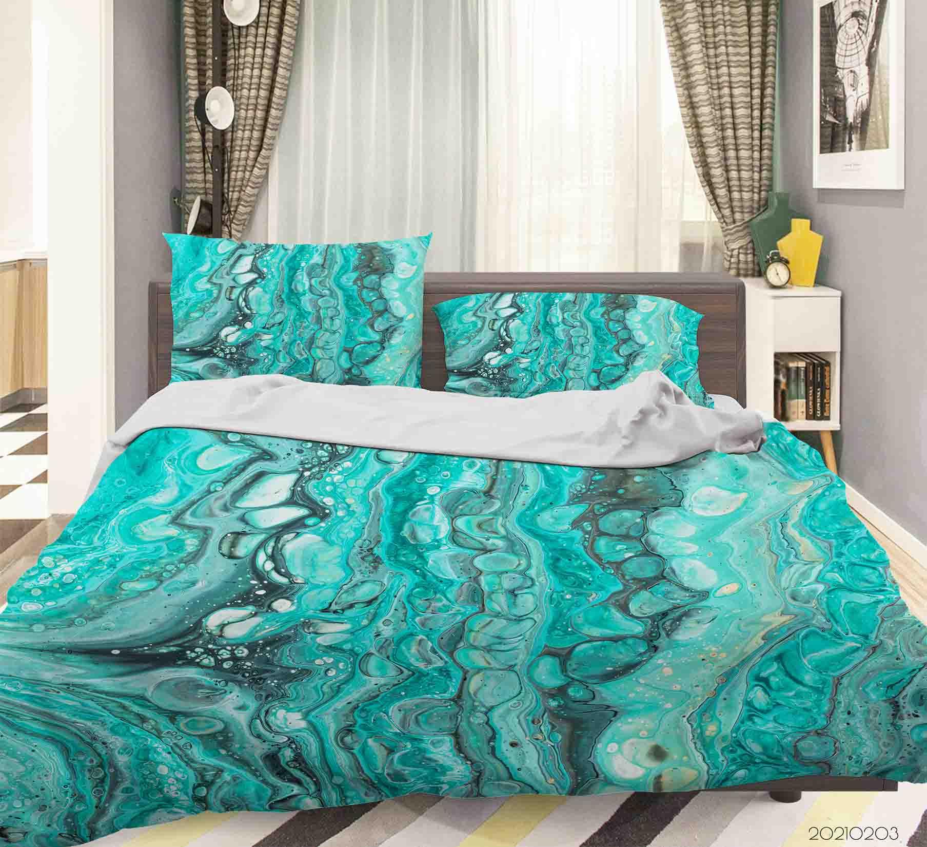3D Abstract Green Marble Texture Quilt Cover Set Bedding Set Duvet Cover Pillowcases 64- Jess Art Decoration