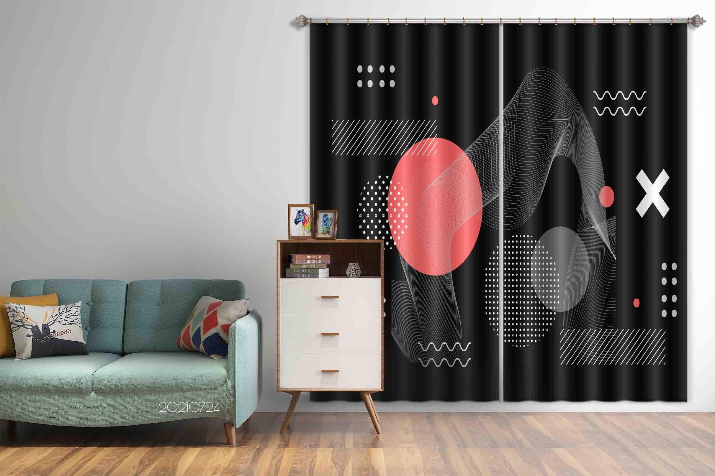 3D Abstract Black Geometry Curtains and Drapes LQH 44- Jess Art Decoration