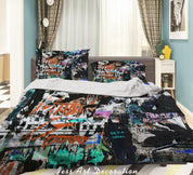 3D Abstract Black Graffiti Quilt Cover Set Bedding Set Duvet Cover Pillowcases 35- Jess Art Decoration