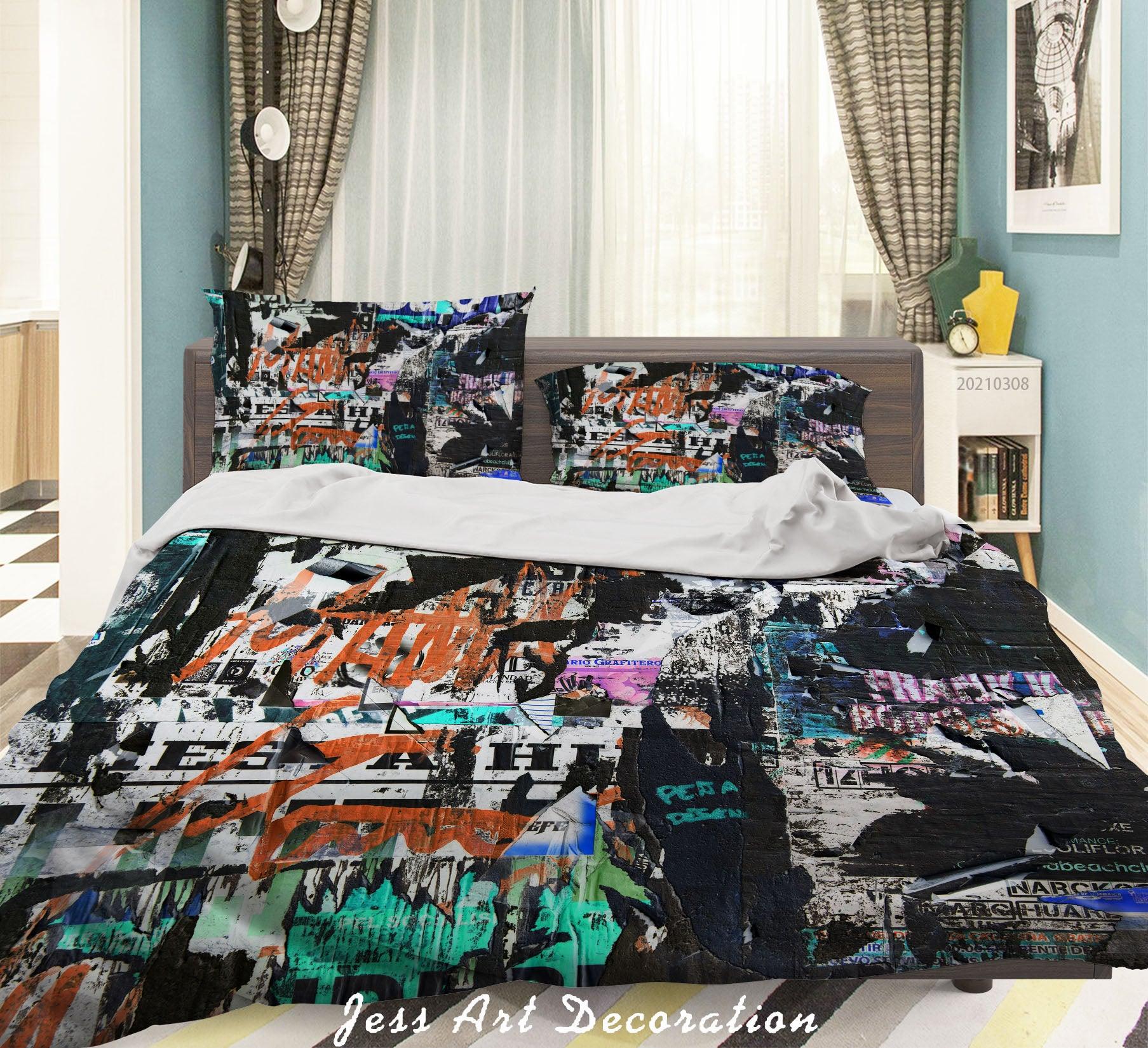 3D Abstract Black Graffiti Quilt Cover Set Bedding Set Duvet Cover Pillowcases 35- Jess Art Decoration