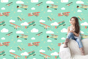 3D Cartoon Airplane White Clouds Wall Mural Wallpaper 06- Jess Art Decoration