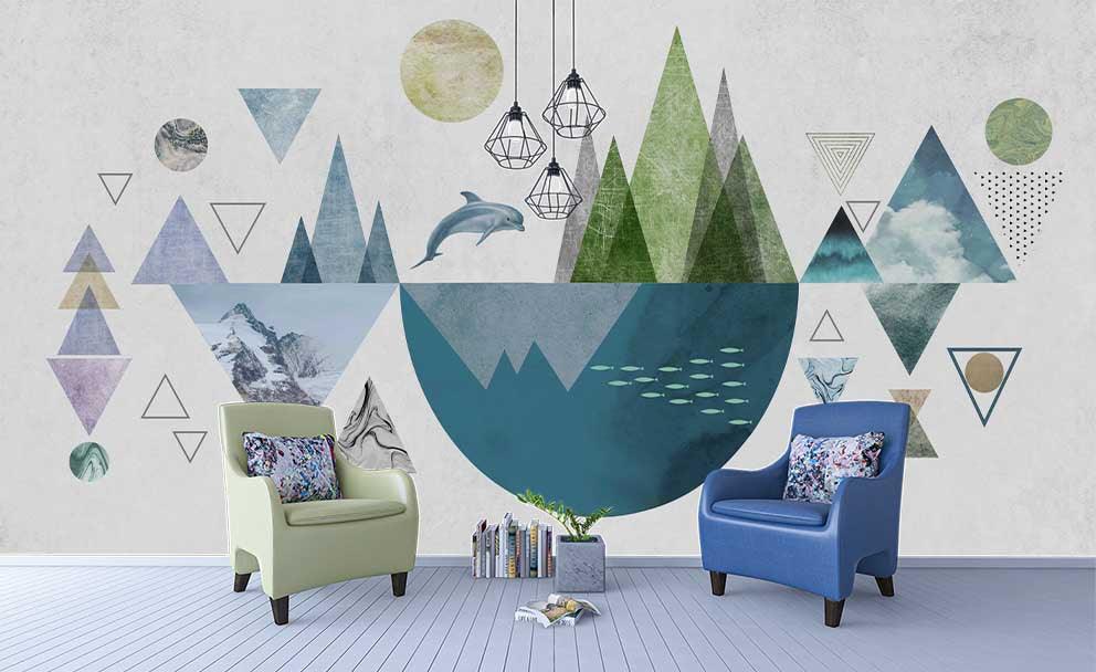 3D Blue Triangle Marble Wall Mural Wallpaper 220- Jess Art Decoration