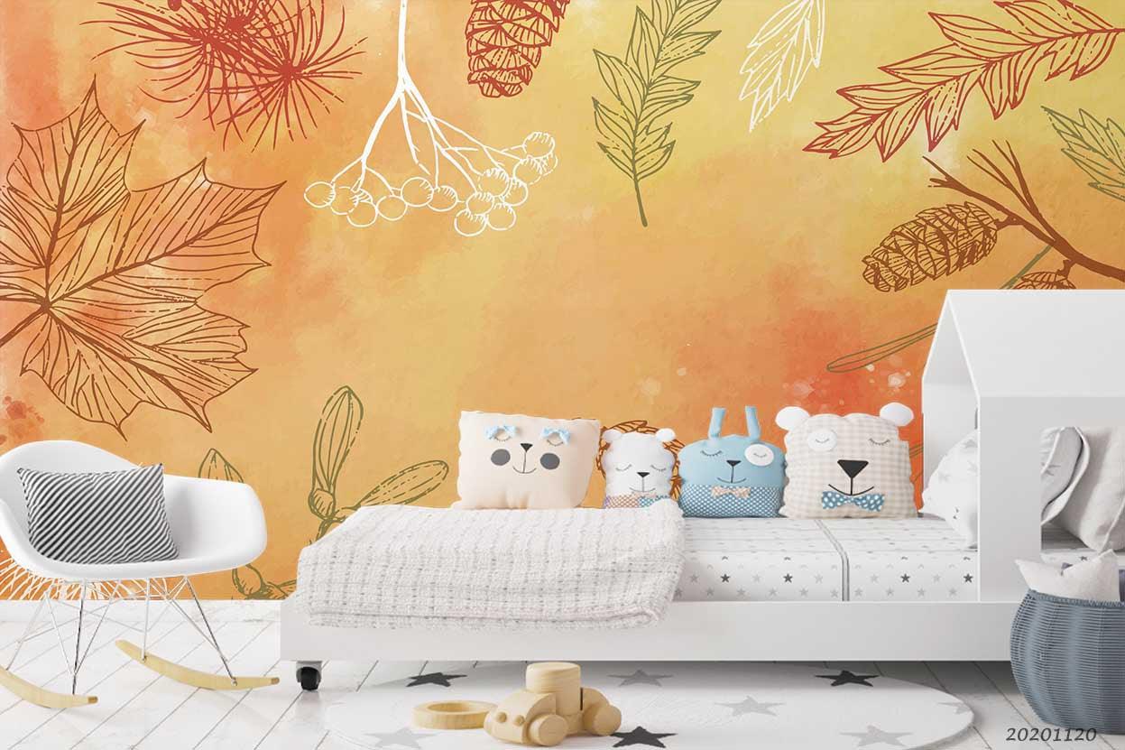 3D Hand Drawn Autumn Maple Leaves Plant Wall Mural Wallpaper LXL- Jess Art Decoration