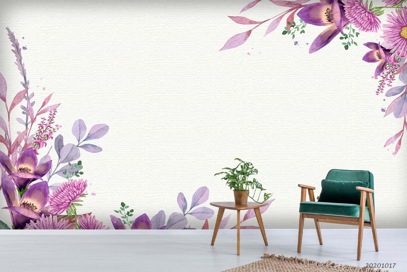 3D Vintage Watercolour Floral Leaves Pattern Wall Mural Wallpaper WJ 6291- Jess Art Decoration