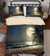 3D Moon Night Seaside Quilt Cover Set Bedding Set Duvet Cover Pillowcases SF06- Jess Art Decoration