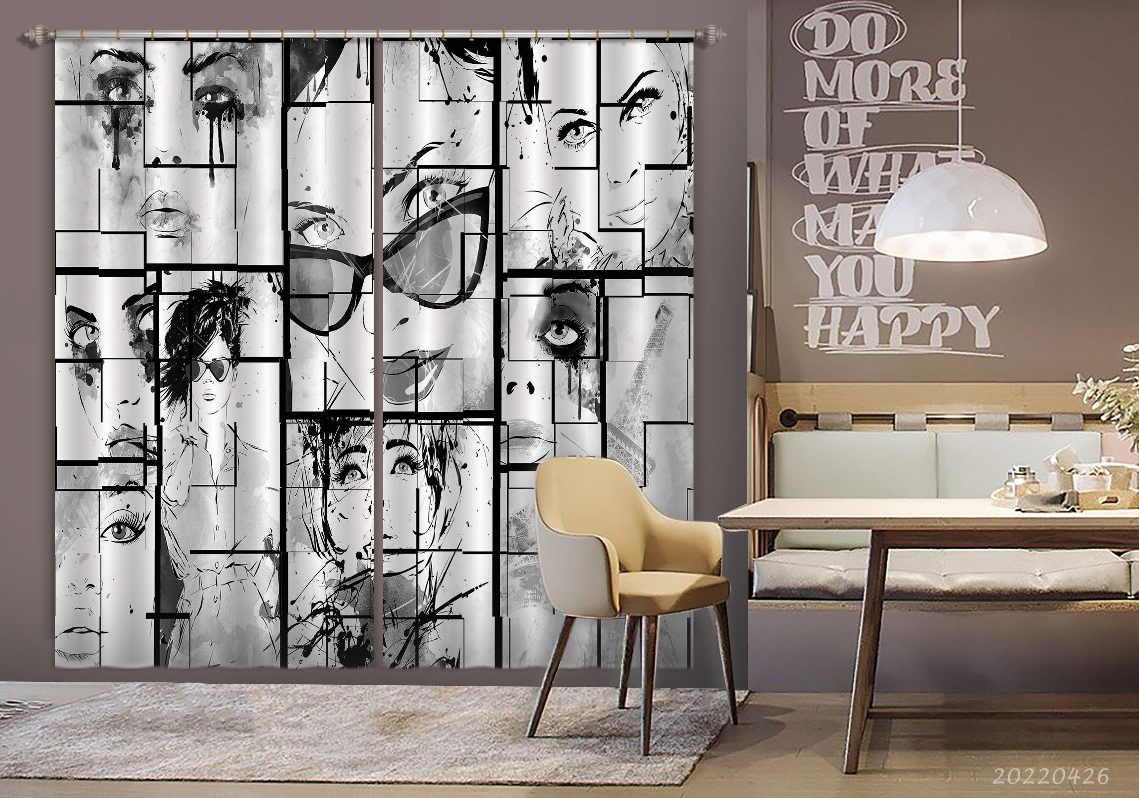 3D Abstract Artistic Doodle Female Face Curtains and Drapes GD 4919- Jess Art Decoration