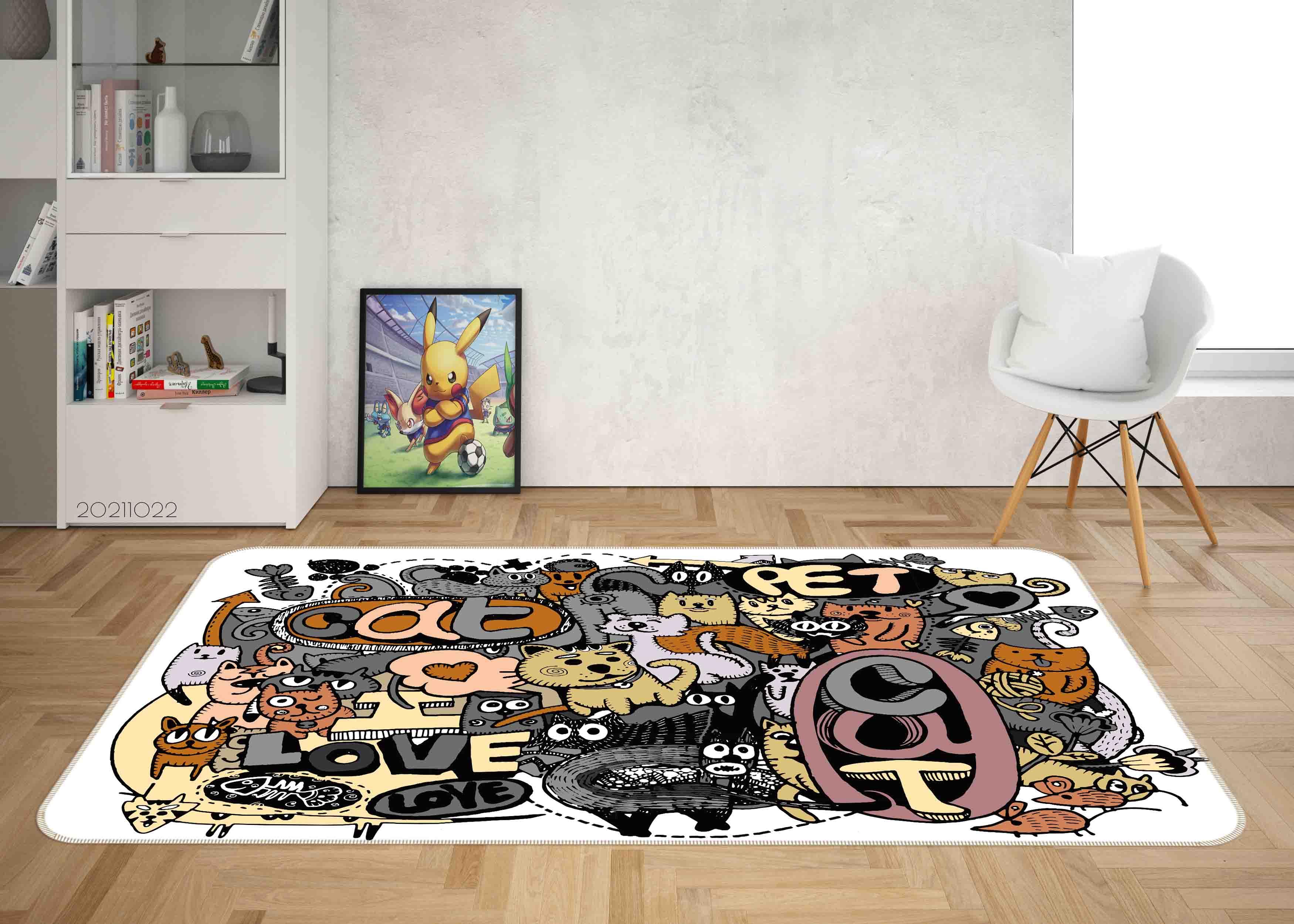 3D Cute Animal Cat Doodle Non-Slip Rug Mat 46- Jess Art Decoration