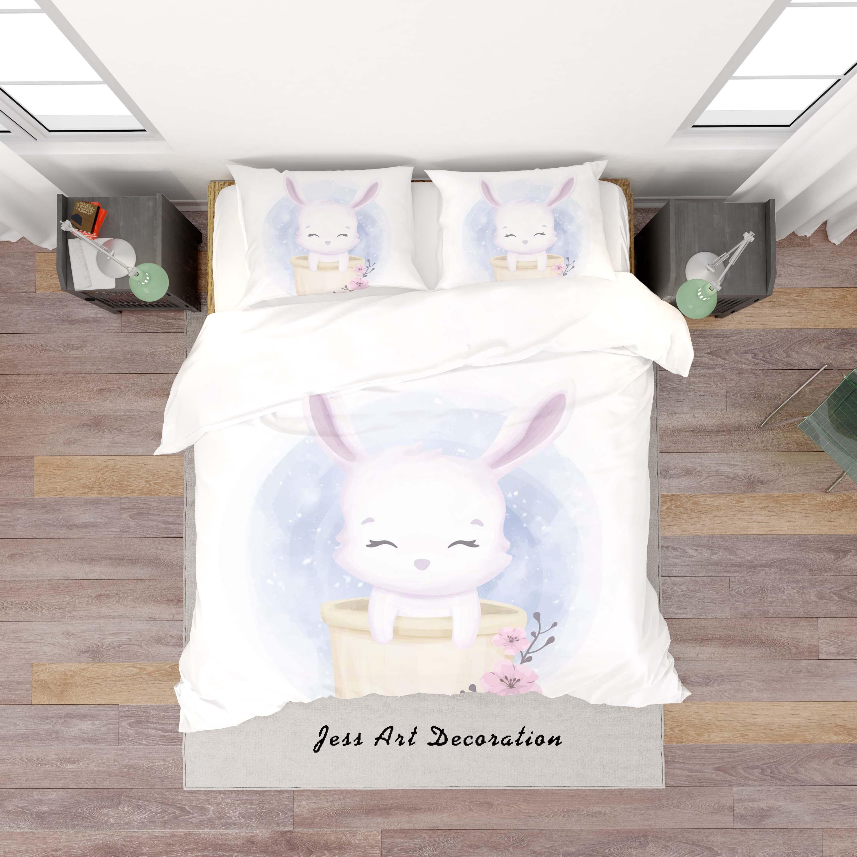 3D White Cartoon Rabbit Quilt Cover Set Bedding Set Duvet Cover Pillowcases SF133- Jess Art Decoration