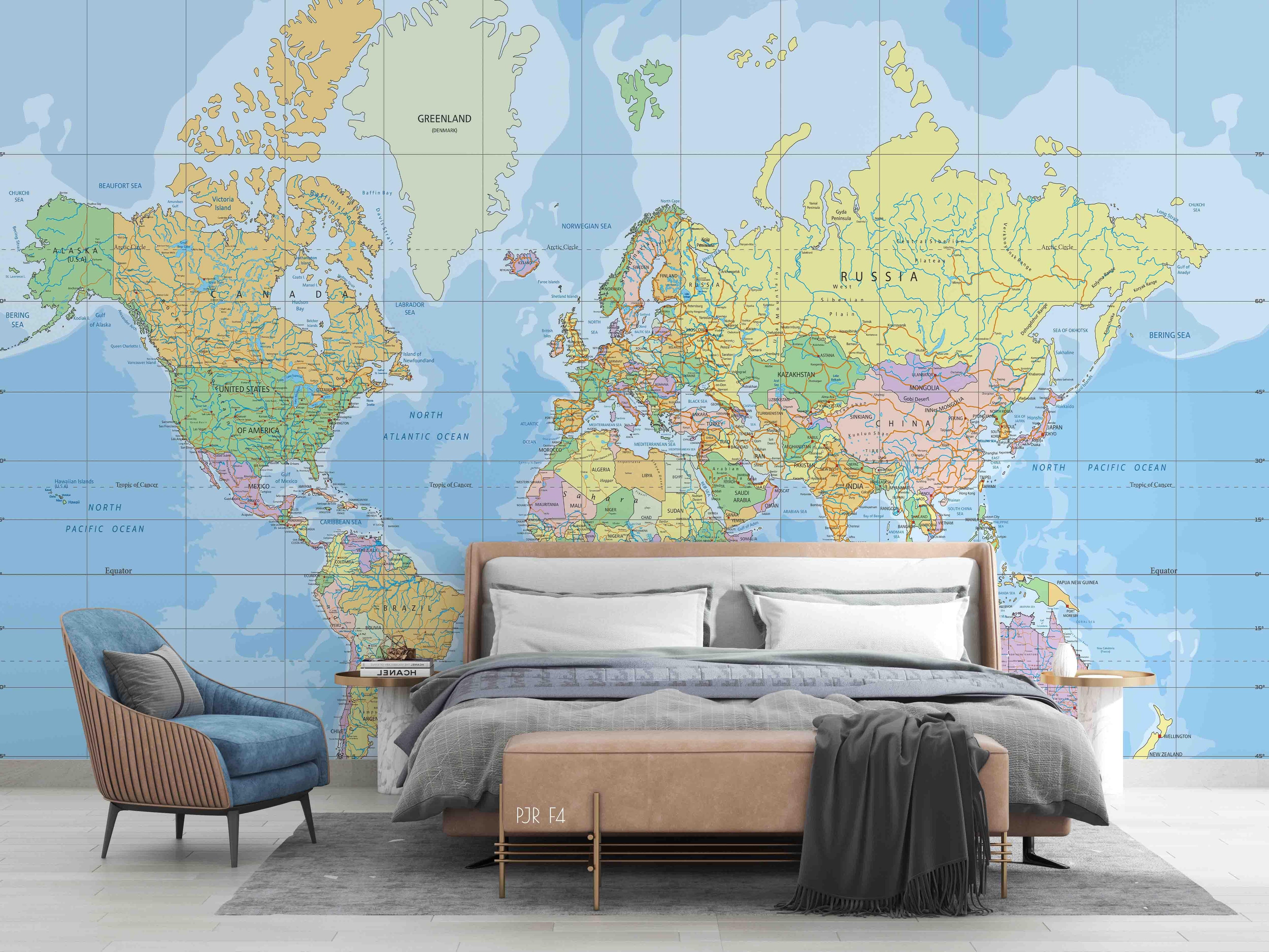 3D World Map Pattern Wall Mural Wallpaper WJ 5208- Jess Art Decoration