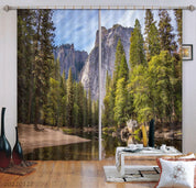 3D Peak Green Woods River Curtains and Drapes GD 1512- Jess Art Decoration