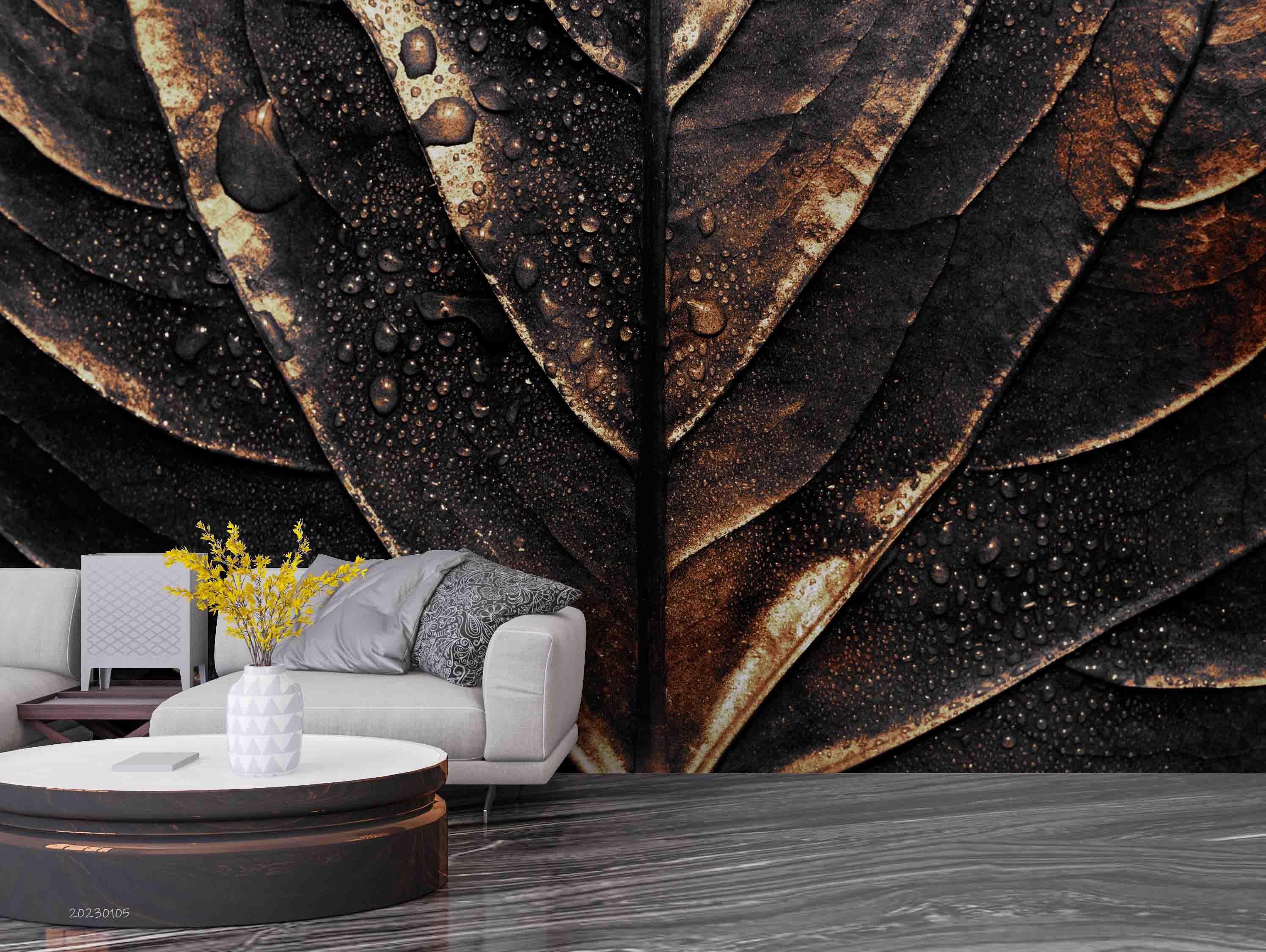3D Vintage Wet Alocasia Leaf Wall Mural Wallpaper GD 1831- Jess Art Decoration