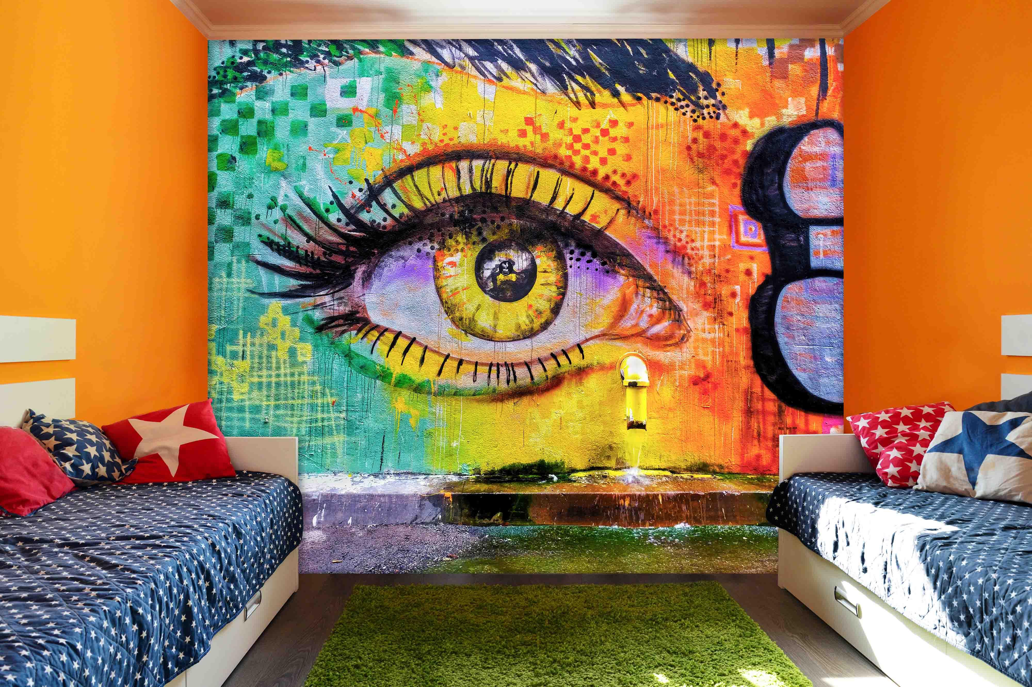 3D Colorful Face Eye Graffiti Wall Mural Wallpaper 220- Jess Art Decoration
