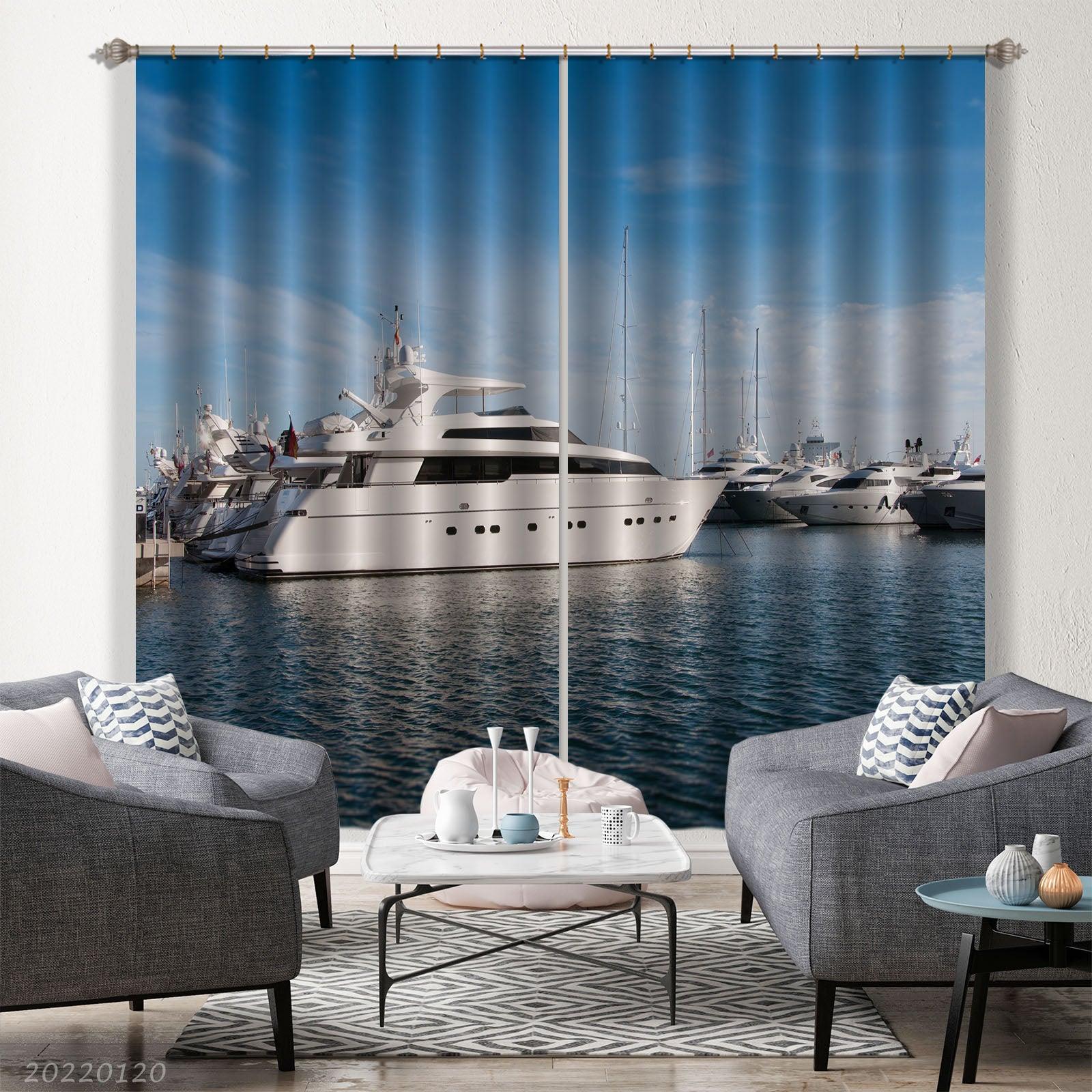 3D Yachting Pier Sea Curtains and Drapes GD 1750- Jess Art Decoration