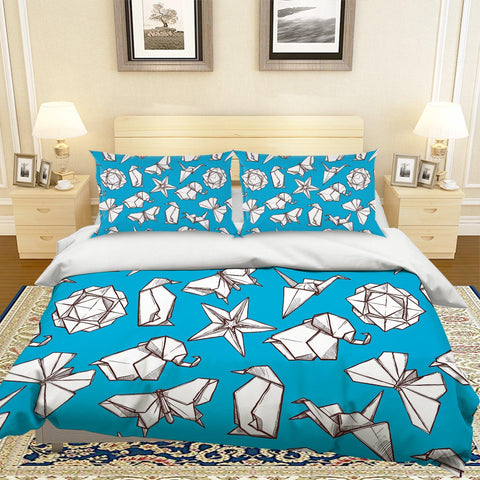 3D Origami Blue Quilt Cover Set Bedding Set Pillowcases 47- Jess Art Decoration