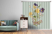 3D Yellow Pansy Flower Bouquet Green Background Curtains and Drapes GD 143- Jess Art Decoration