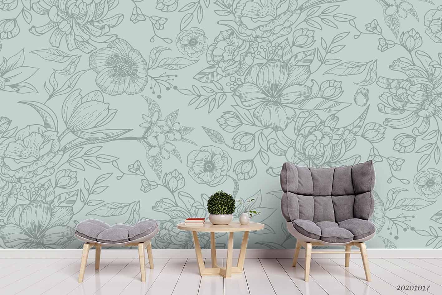 3D Hand Drawn Leaves Floral Wall Mural Wallpaper WJ 6262- Jess Art Decoration