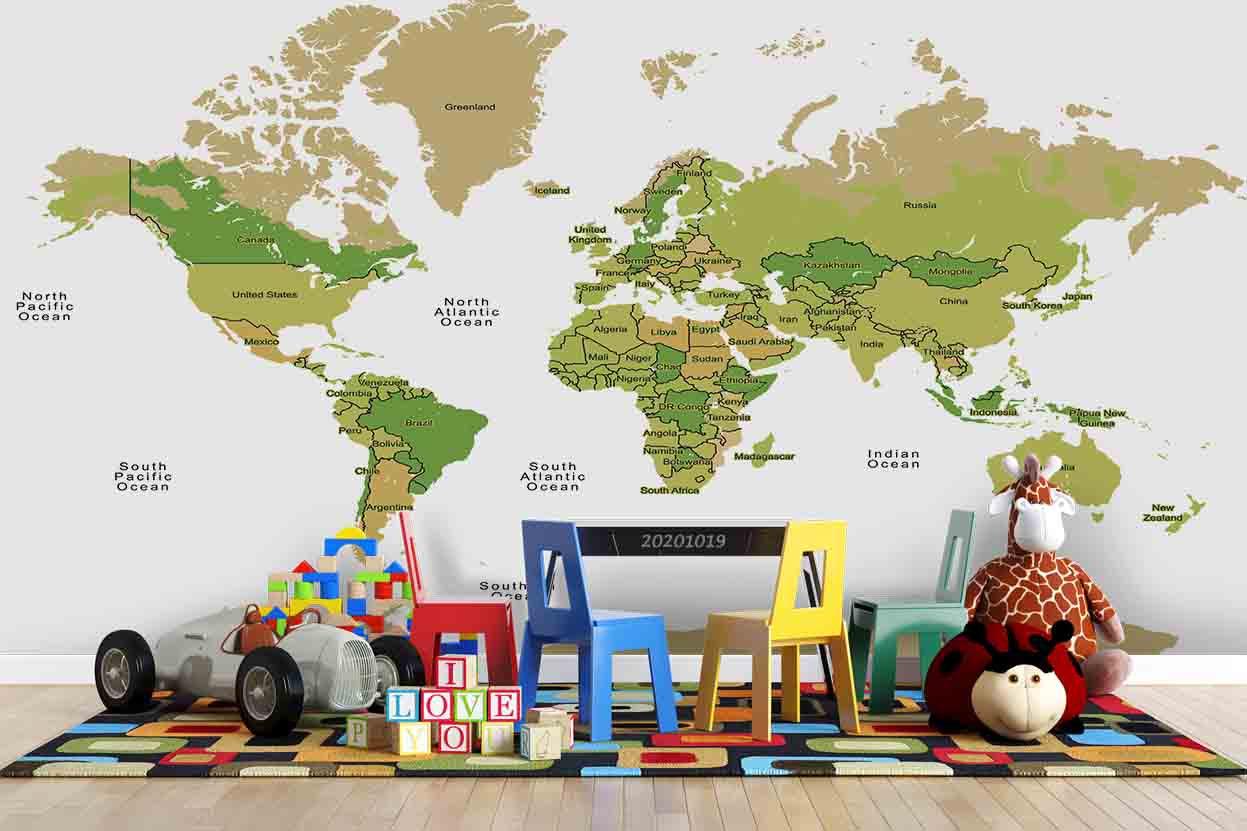 3D Green World Map Wall Mural Wallpaper WJ 9433- Jess Art Decoration